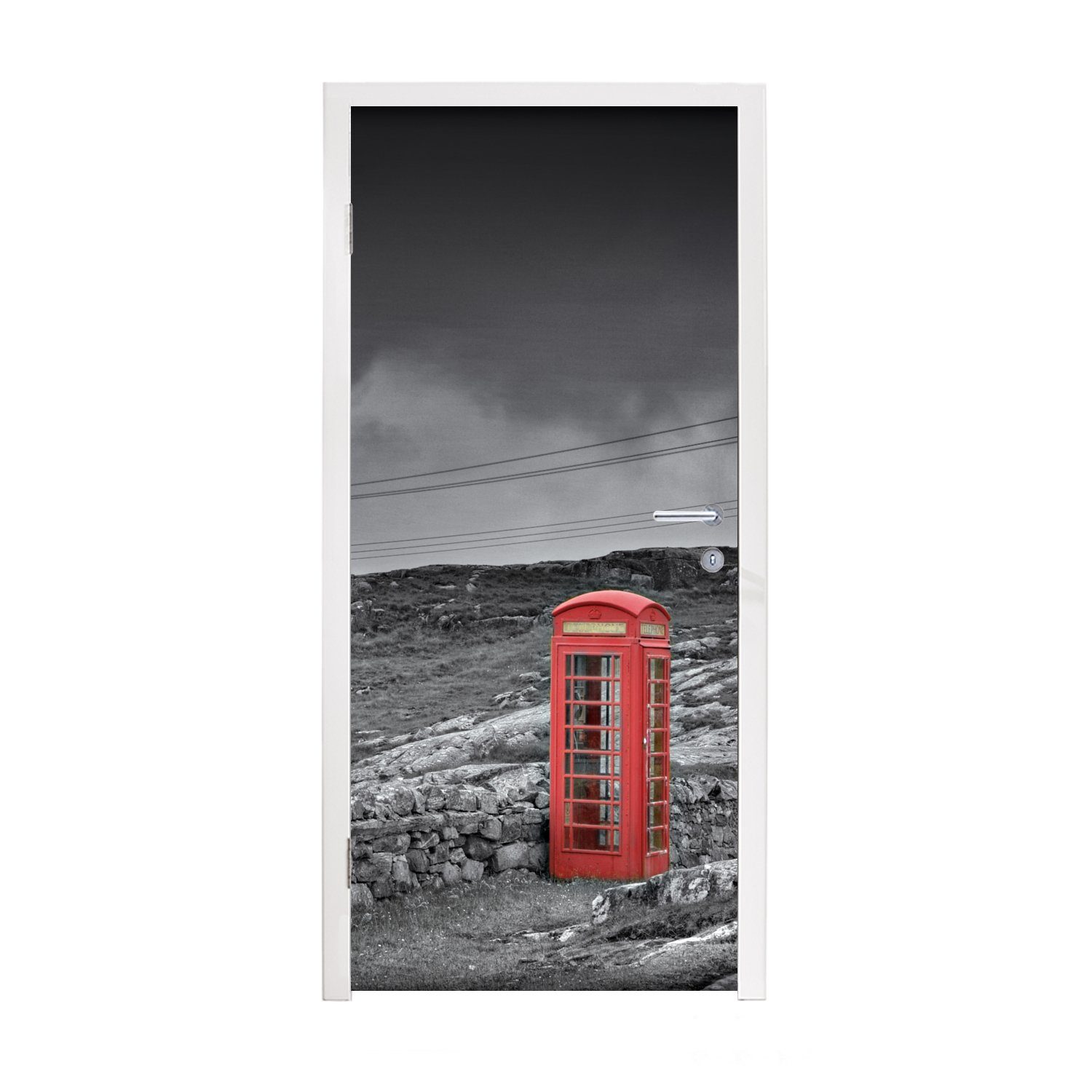Absolut der günstigste MuchoWow Türtapete Schwarz-Weiß-Foto bedruckt, für Telefonzelle, Tür, einer Matt, 75x205 Fototapete (1 cm St), Türaufkleber, britischen
