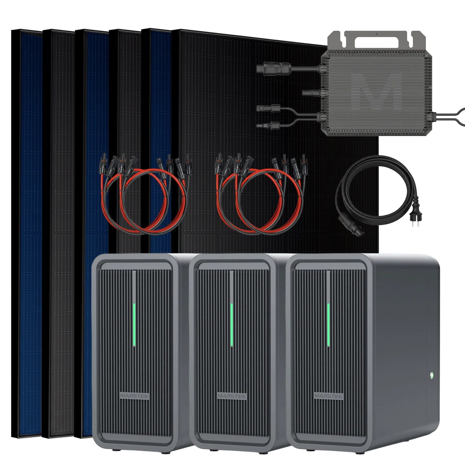 SUNNIVA Balkonkraftwerk 3000W mit 6,72 kWh Speicher, (MARSTEK 3x B2500-D, BIFAZIAL FULLBLACK komplett Steckdose, PV Solaranlage Komplettset mit Solarspeicher, 6x 500W N-Type Glas-Glas Bifacial Module)