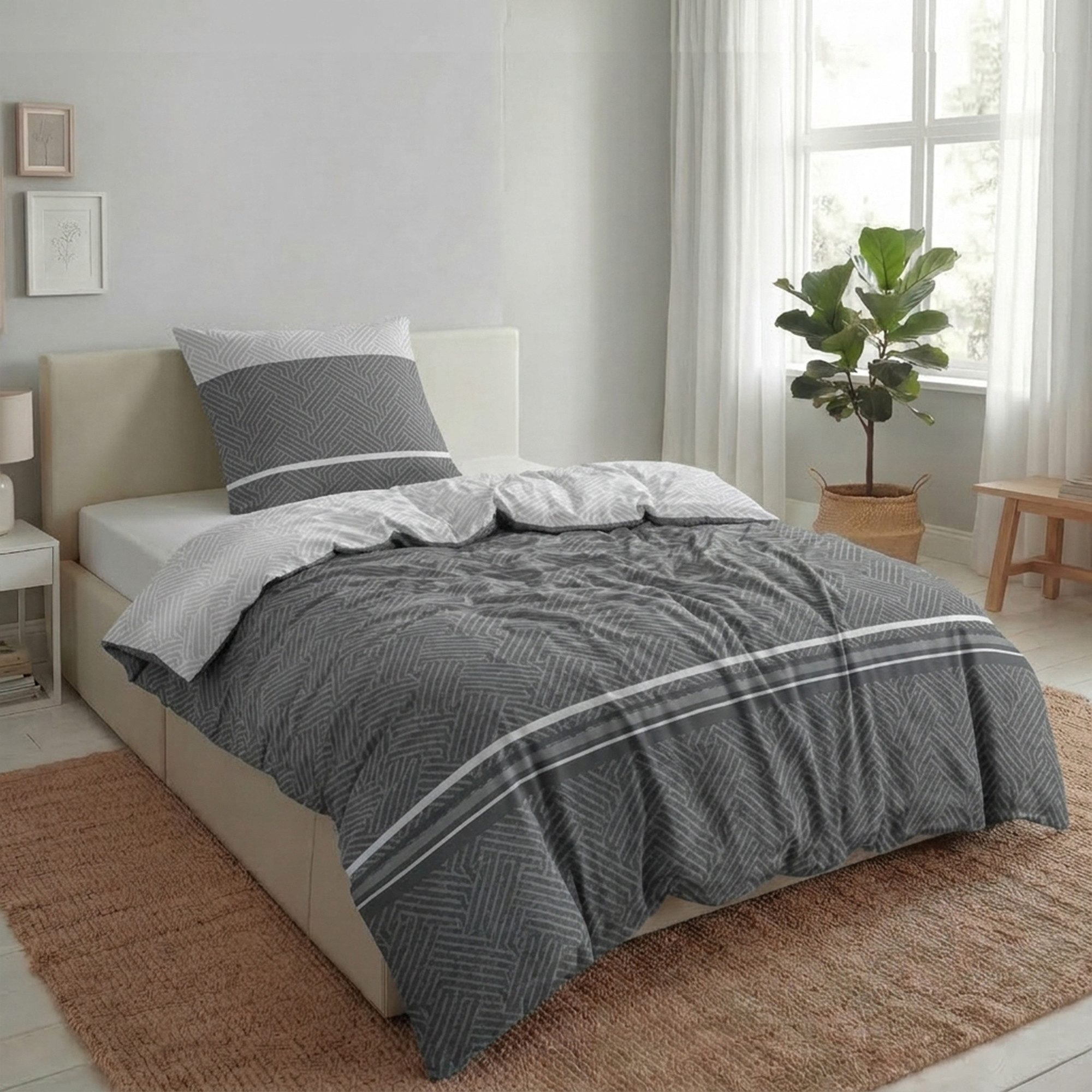 Malika Bettwäsche 155x220 + 80x80 cm atmungsaktiver Baummwoll Renforce Bettbezug, Renforce Baumwolle, 2 teilig, Für Allergiker geeignet, pflegeleicht, angenehm weicher Stoff