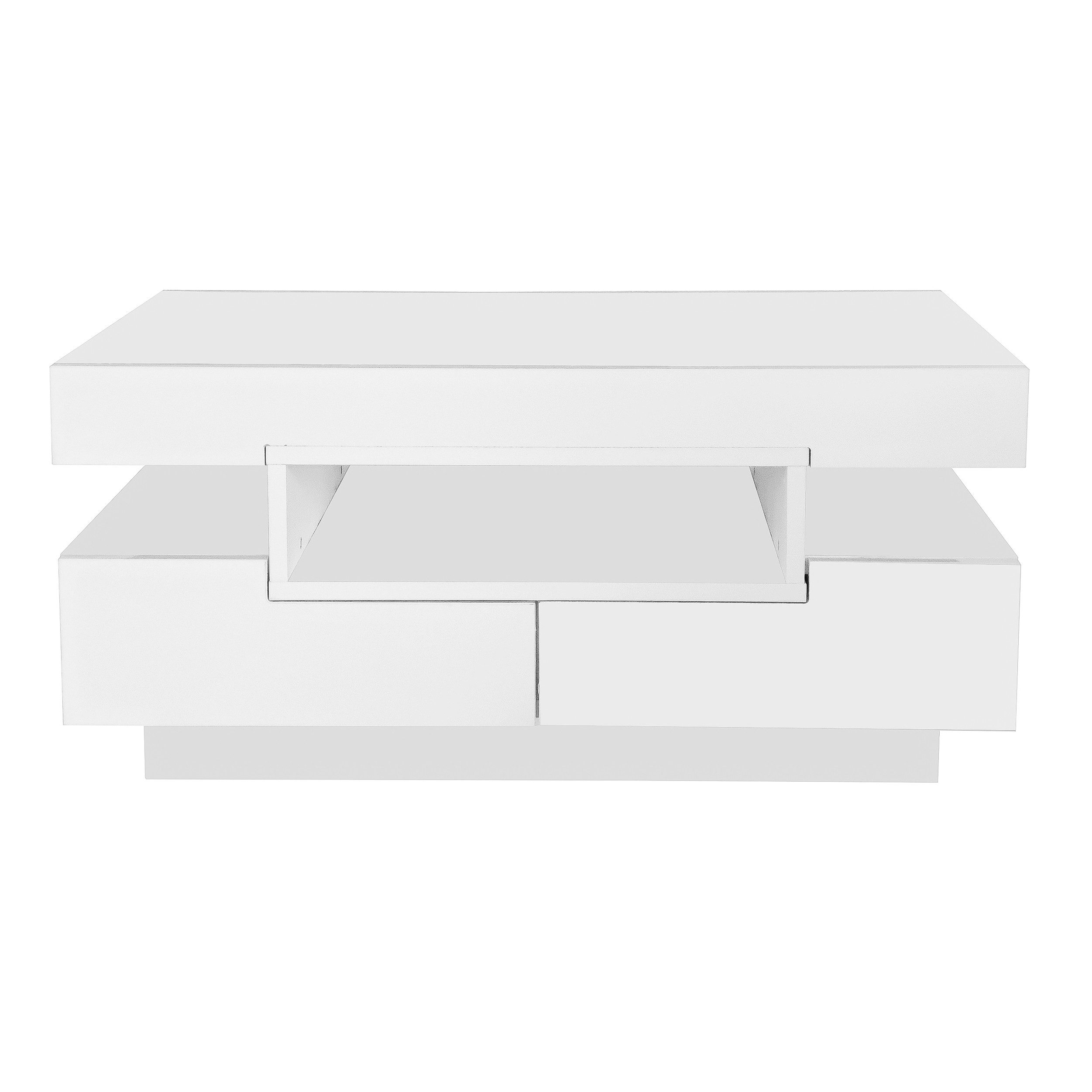 EXTSUD Couchtisch Couchtisch, Hochglanzoberfläche, mit LED-Lichtleiste, vier Schubladen vorne und hinten, großer Stauraum