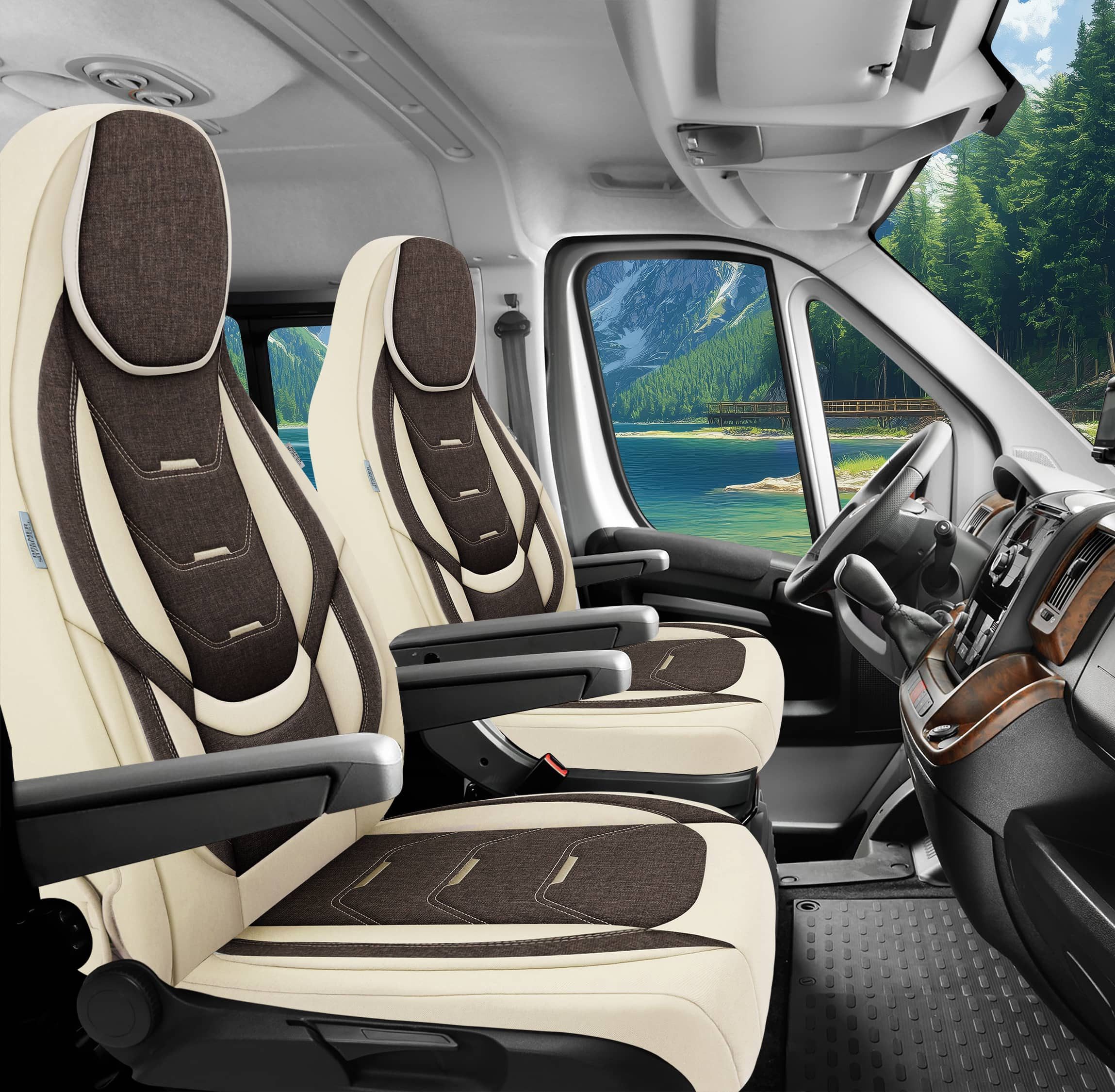 BREMER SITZBEZÜGE Autositzbezug für Fiat Ducato Citroen Jumper Peugeot Boxer (H11), Set, 2-tlg., Schonbezüge Sitzbezüge Fahrer und Beifahrer, in Beige/Braun