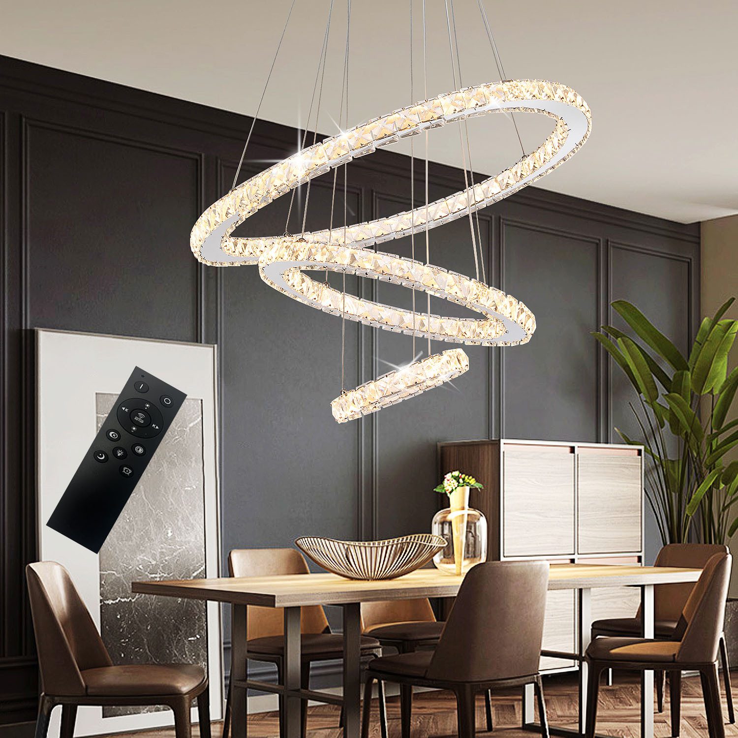 oyajia Deckenleuchte LED Kristall Deckenlampe Dimmbare, Moderne Pendelleuchte Oval Design, LED fest integriert, Warmweiß, Naturweiß, Kaltweiß, Höhenverstellbar Kronleuchter Lampe,für Wohnzimmer Schlafzimmer Hotel