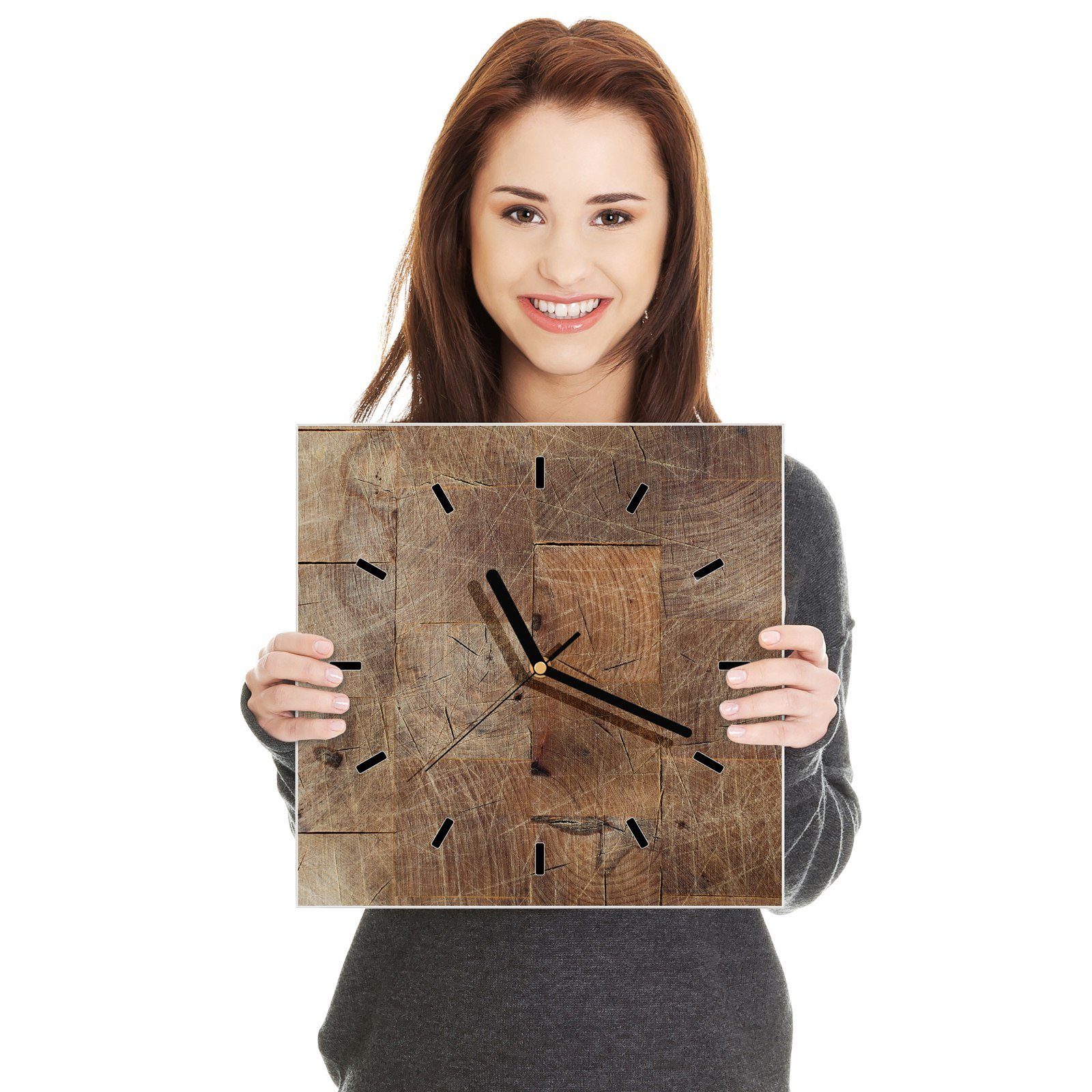 Primedeco x Holztextur Wandkunst 30 cm Motiv 30 mit Glasuhr Wanduhr Größe Wanduhr