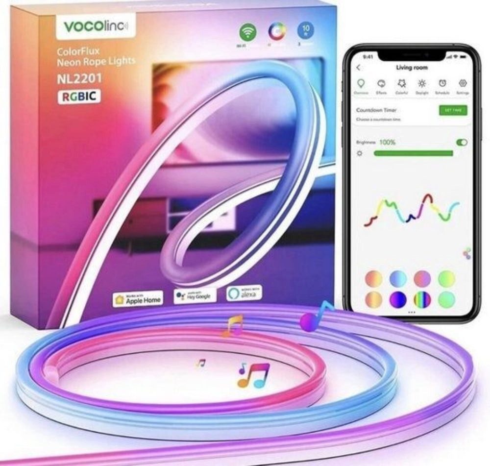 VOCOlinc LED-Lichterschlauch VOCOlinc LED-Lichterschlauch NL2201, 3 m RGBIC Smart Home und IP67, IP67, per App steuerbar und kompatibel mit Alexa sowie Google Home