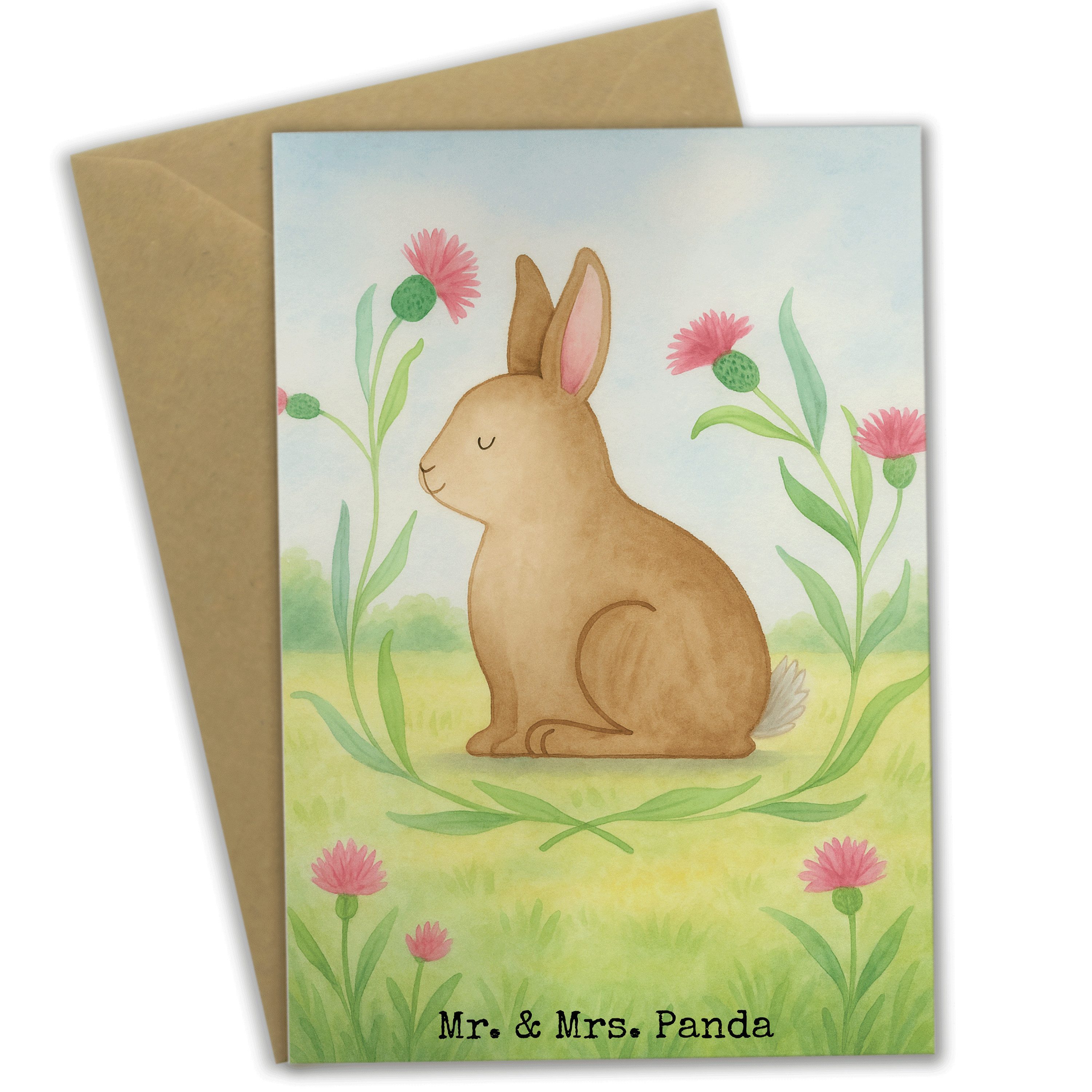 Mr. & Mrs. Panda Grußkarte Hase Sitzen Design, babykarte, Weiß, Kaninchen, hochzeitskarten, oste, Grußkarte Hase Frohe Ostern
