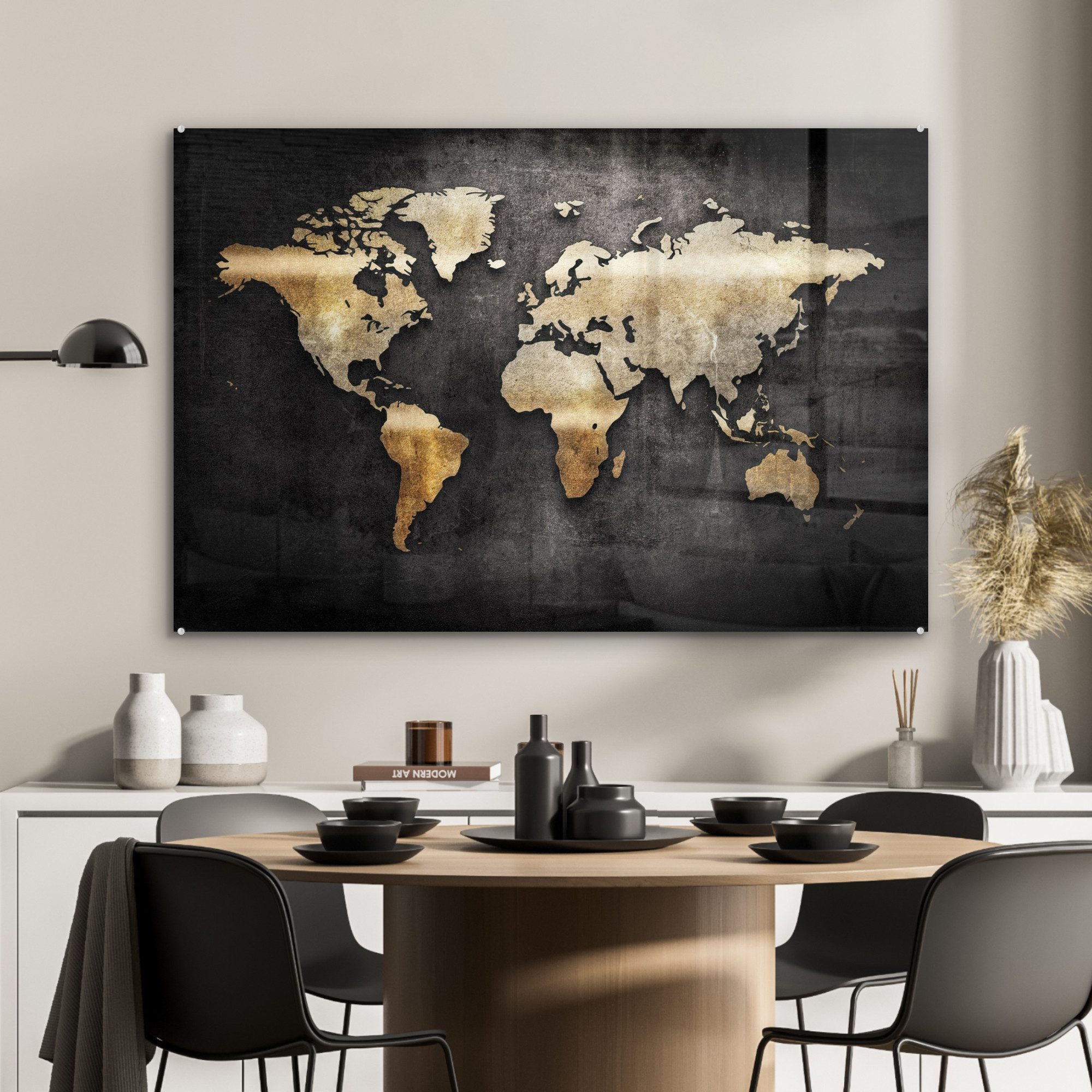 MuchoWow Acrylglasbild Weltkarte - Gold - günstig online kaufen