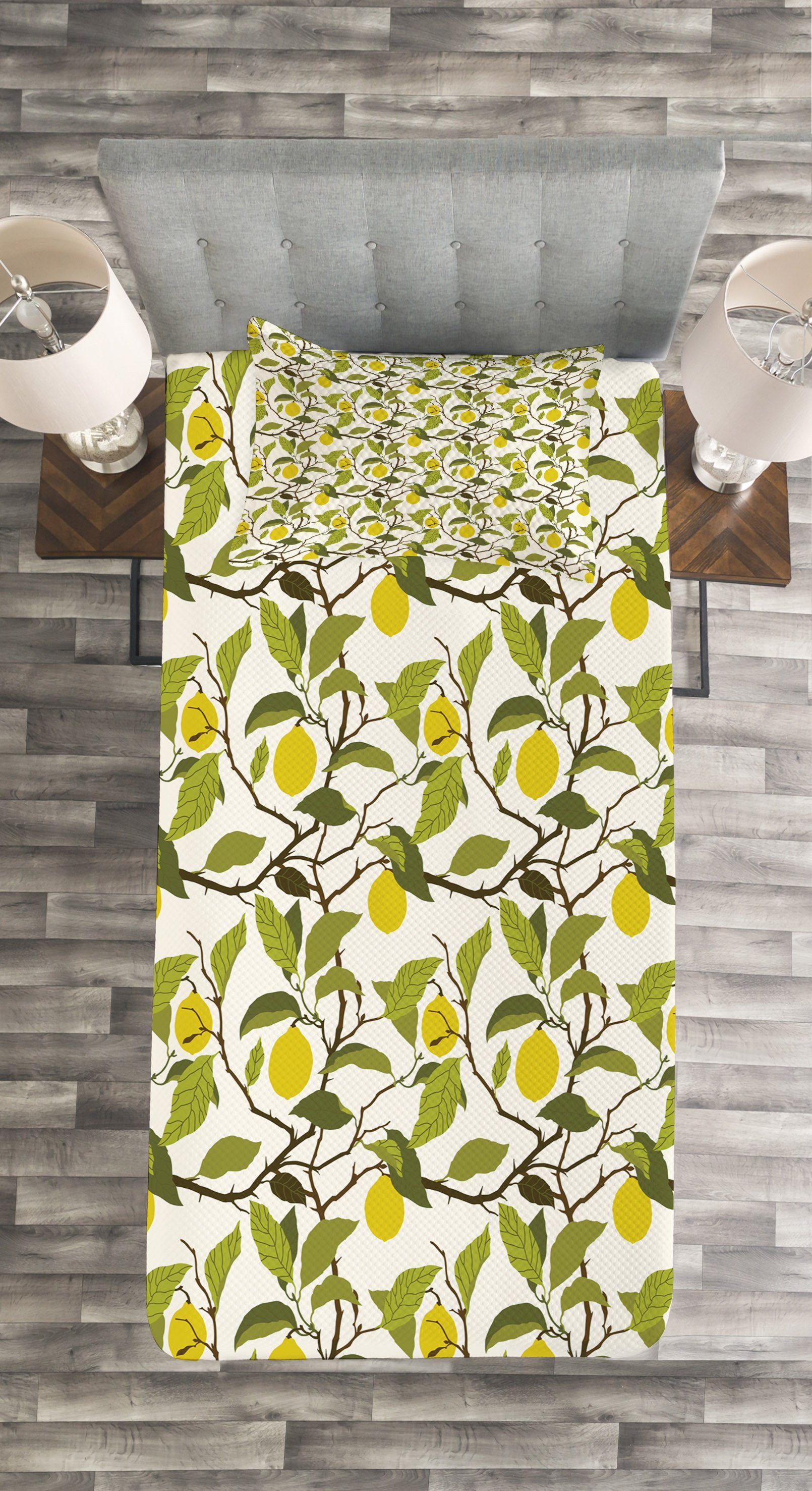 Abakuhaus, mit Kissenbezügen Zitronen Bloomeless Lemon Tagesdecke Waschbar, Set Tree
