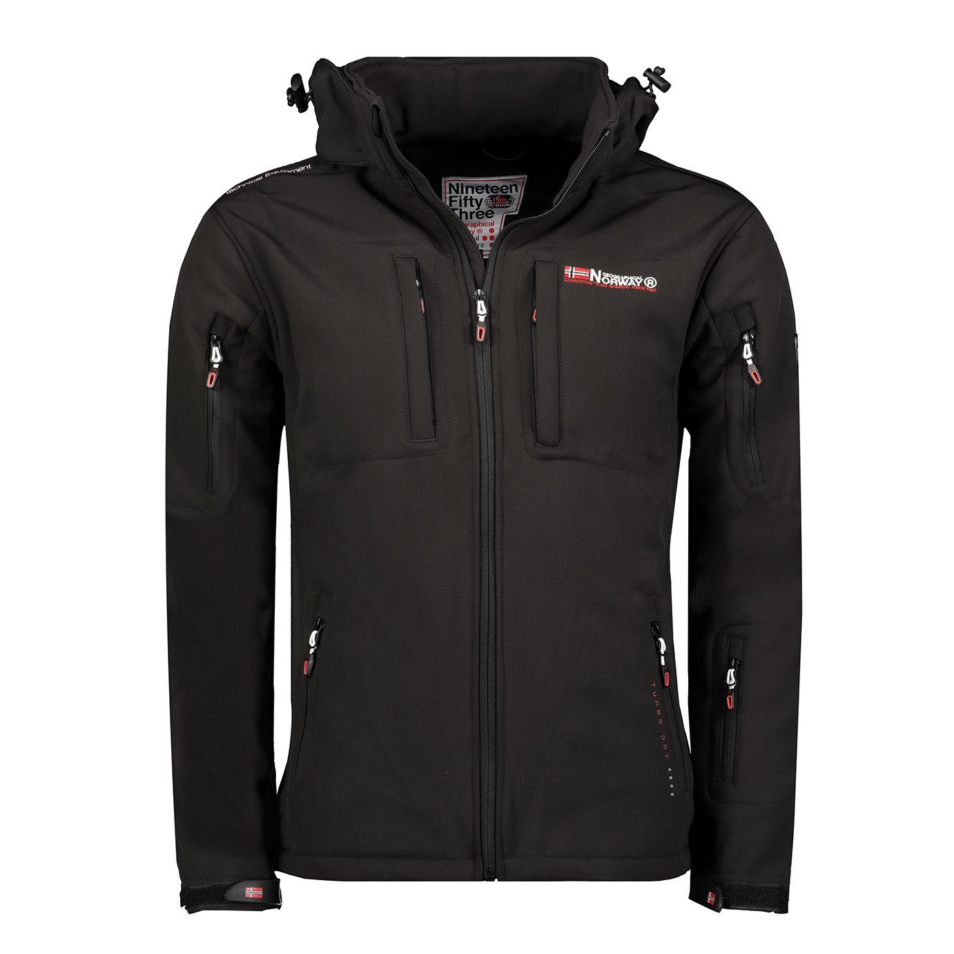 Geographical Norway Softshelljacke Herren Softshell - TUNAR hochschließender Kragen, mit abnehmbarer Kapuze Schwarz