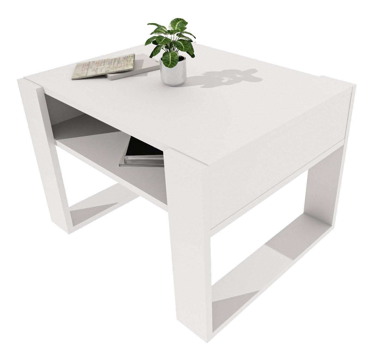 TREND WERK Couchtisch mit zusätzlicher Ablagefläche (65×53,6×45 cm - Wohnzimmertisch, Loft-Design, Ablagefach)
