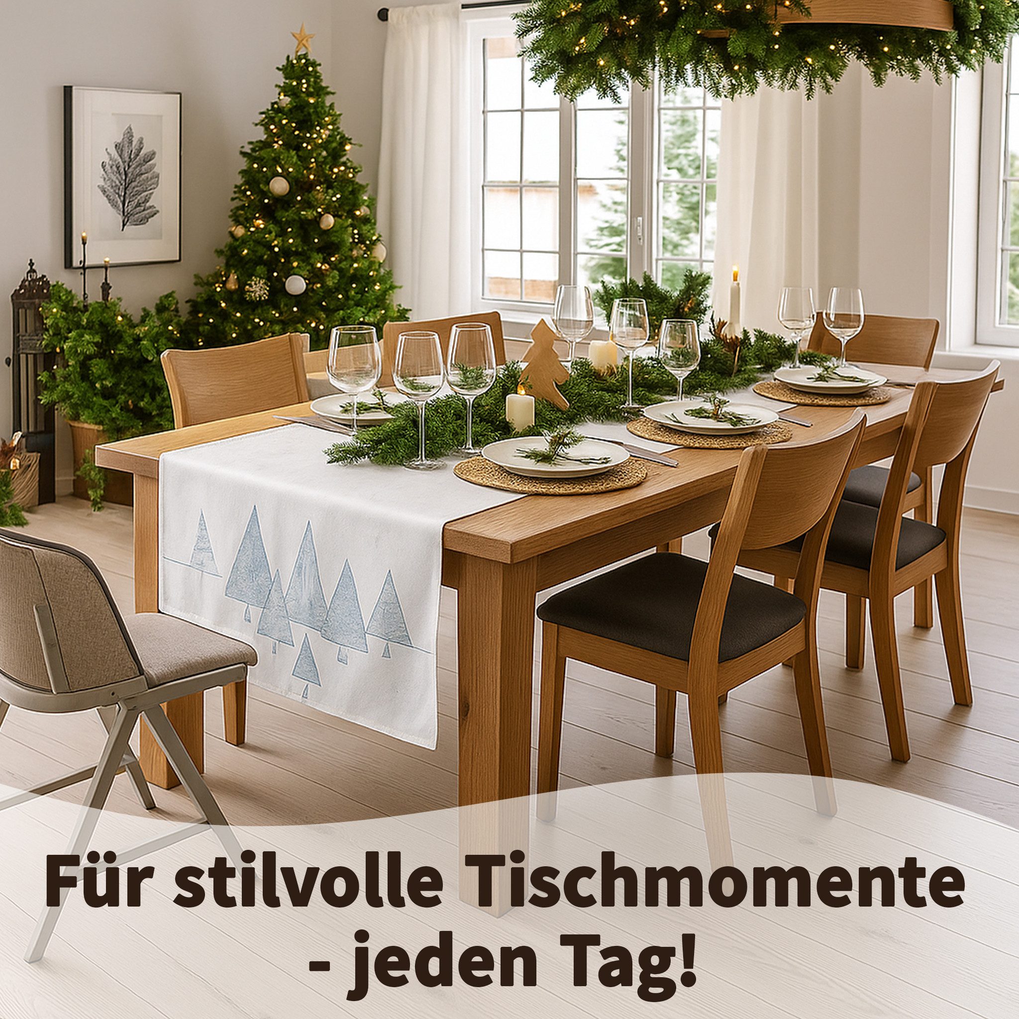 matches21 HOME & HOBBY Tischdecke 85x85 cm Tischtuch dunkelgrün edle Tannenbäume für Weihnachten (1-tlg), Ideal für Advent und Weihnachtsdeko – Bild 5 von 5