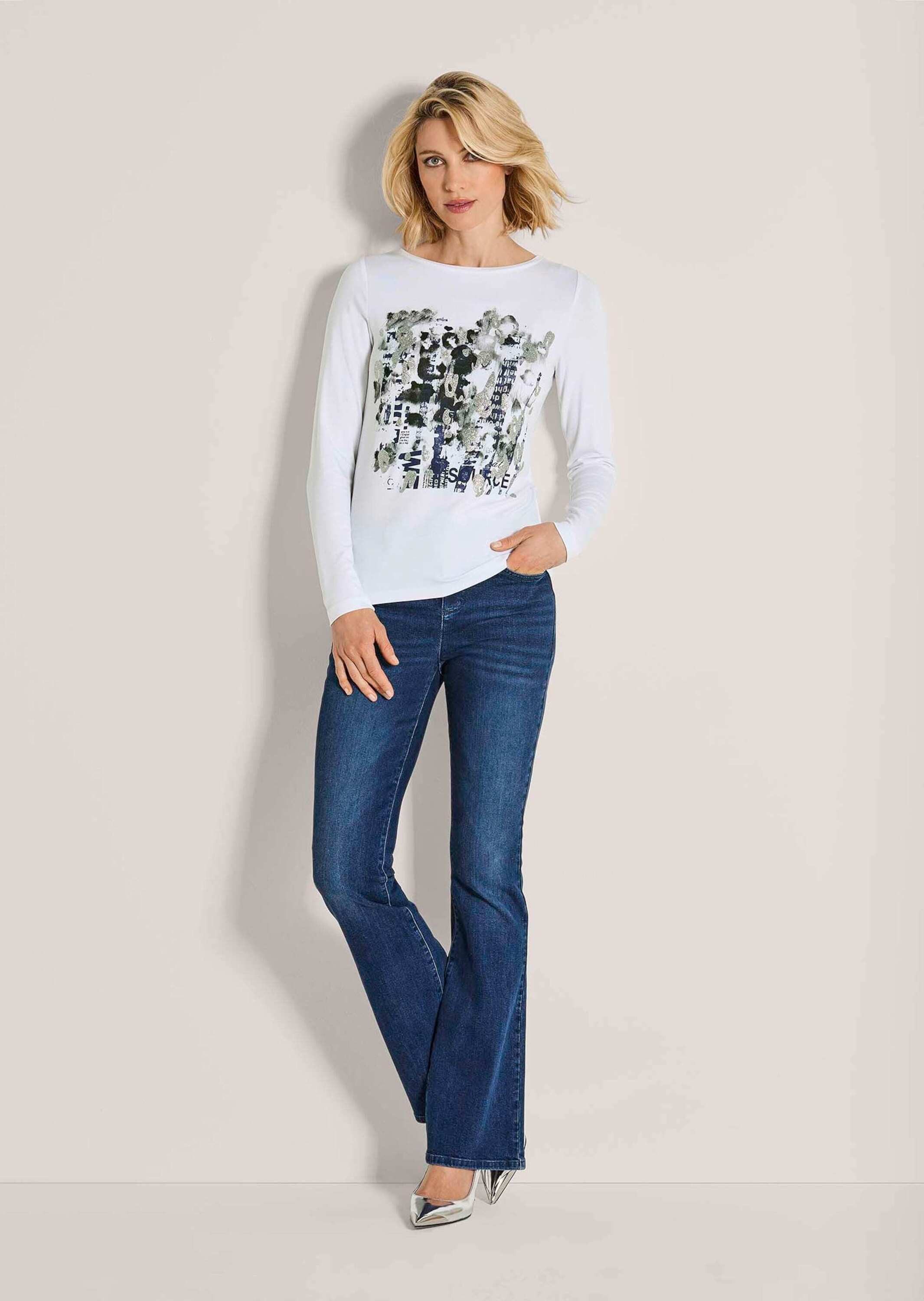 MADELEINE Langarmshirt Glamouröses Oberteil mit Straßakzenten Transparente Details mit glanzvollen Akzenten, Langarm, Rundhals