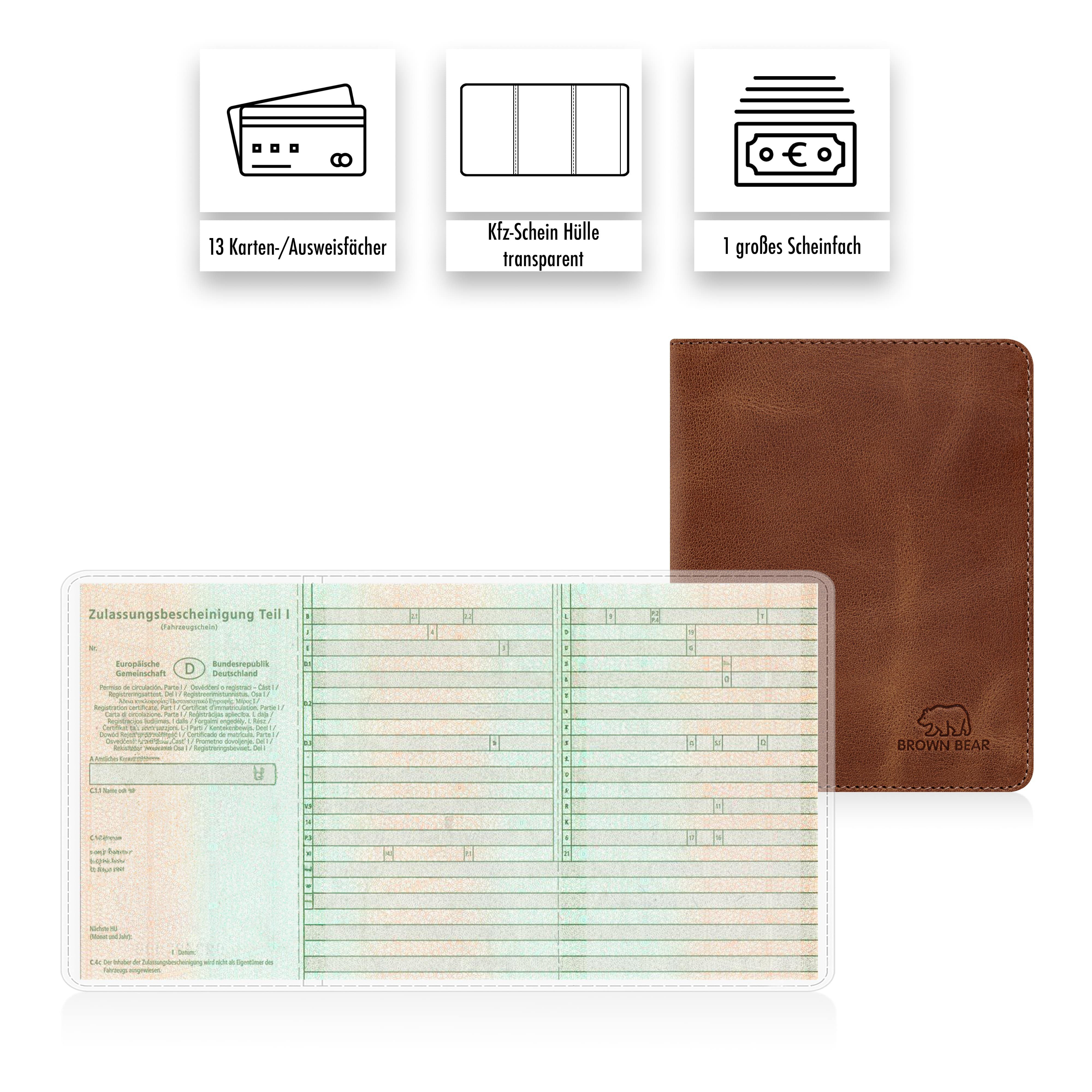 Brown Bear Geldbörse Classic 8015 mit 9 Kartenfächern und RFID-Schutz, aus Echtleder Farbe Braun-Vintage