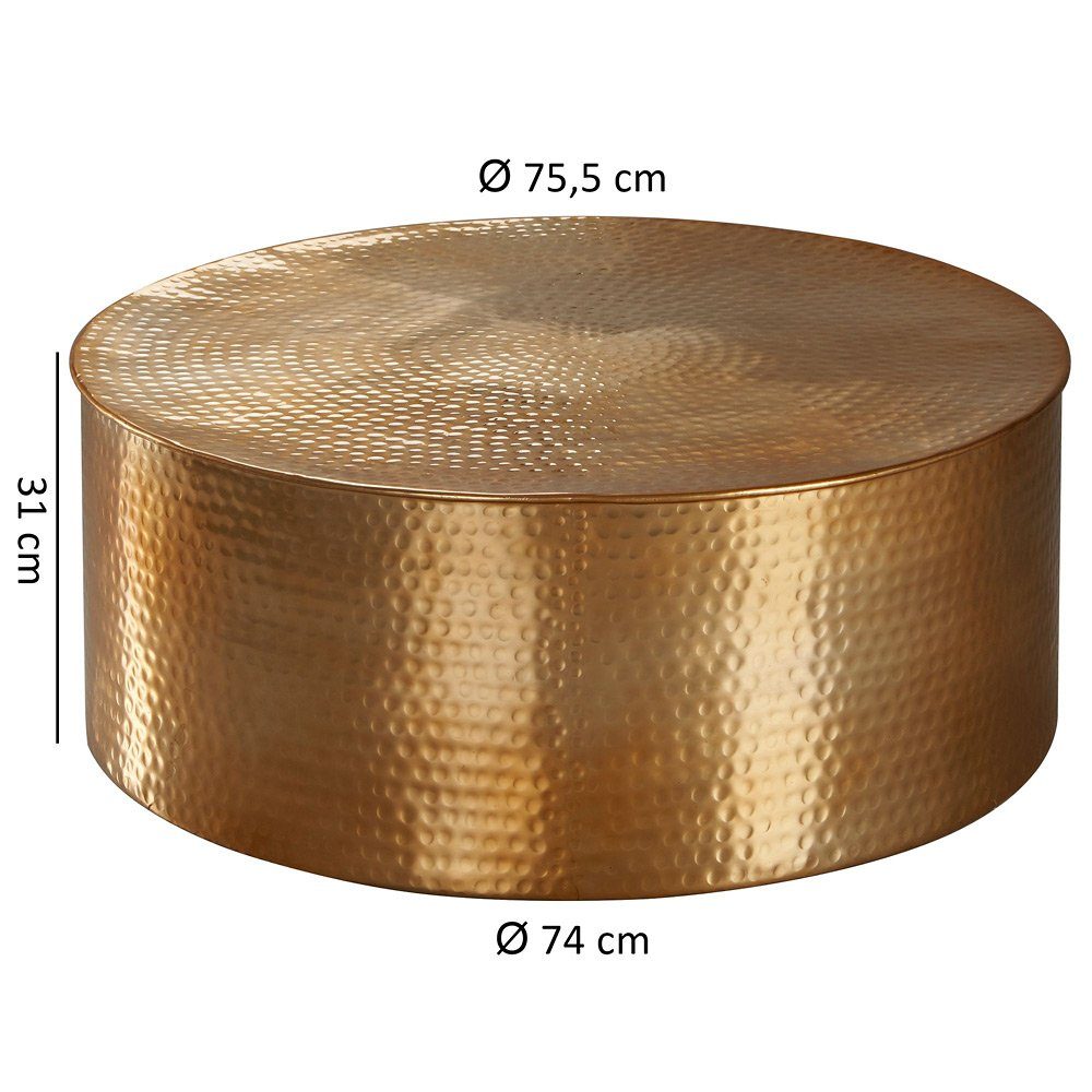 ca. 75/31/75cm Couchtisch, Lomadox B/H/T Aluminium Orientalisch Rund Gold Beistelltisch