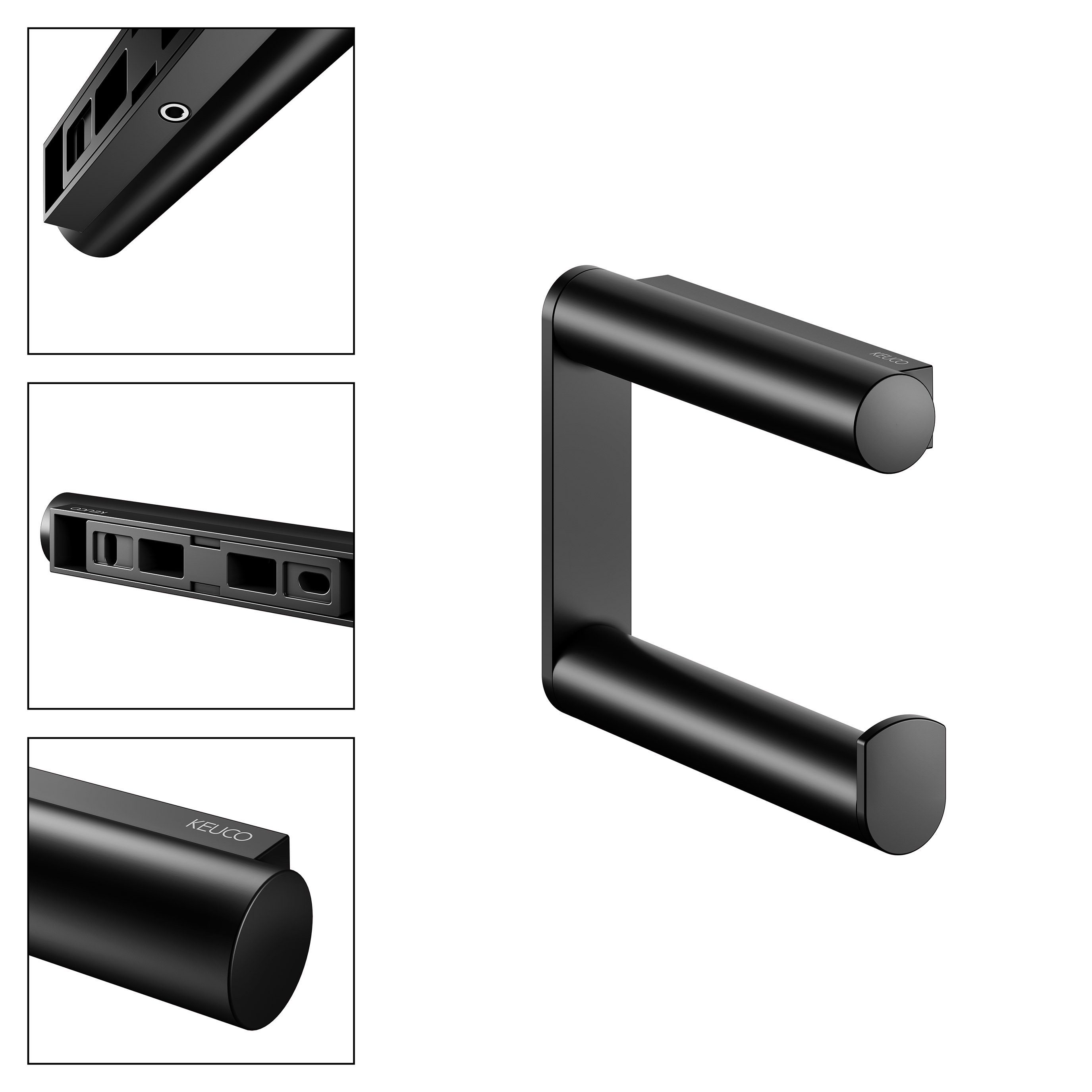 Keuco Toilettenpapierhalter Plan mit offenem Bügel (Vormontiert), schwenkbar, Metall schwarz matt, Made in Germany, Wandmontage – Bild 2 von 5