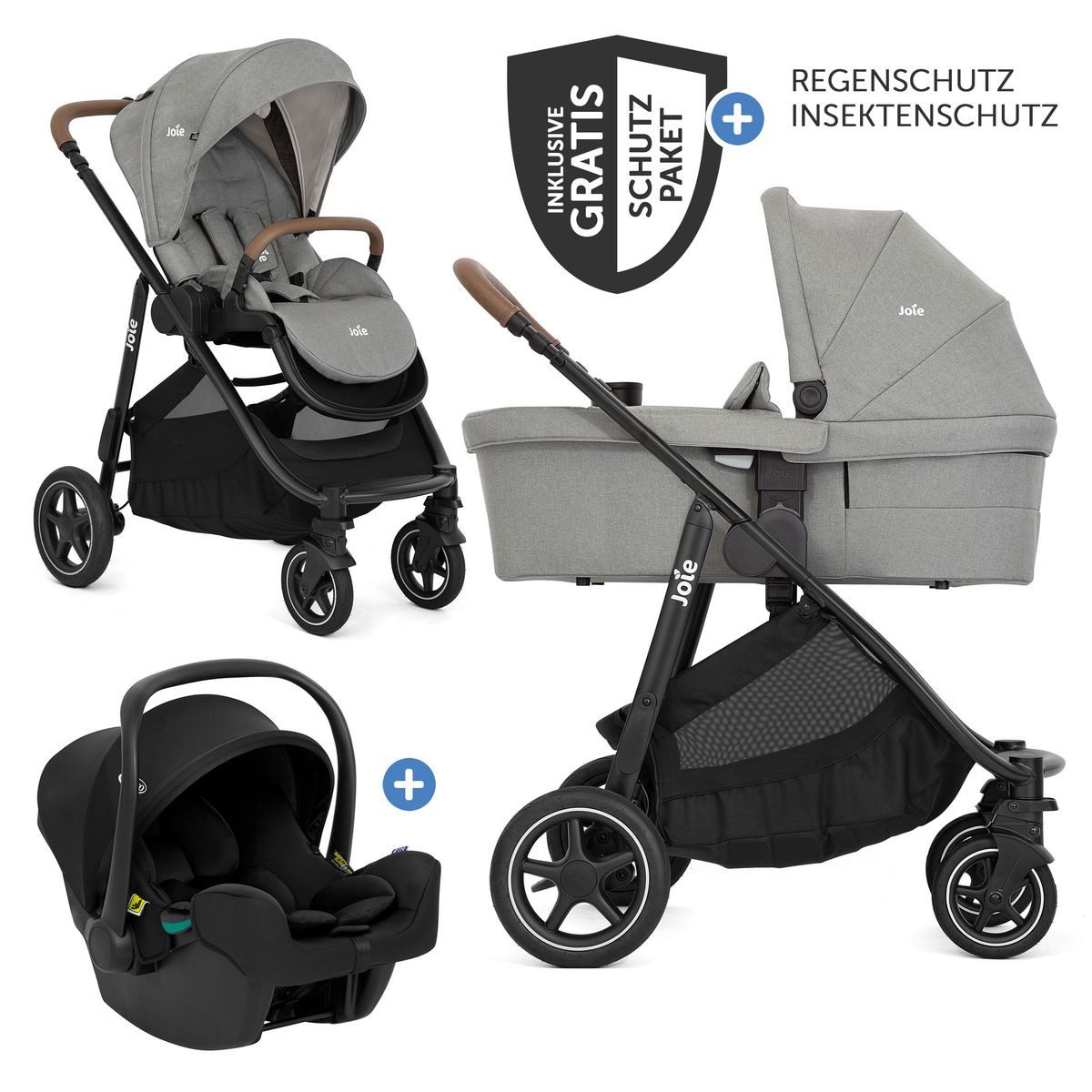 Joie Kombi-Kinderwagen Versatrax - Pebble, 3in1 Kinderwagen Buggy mit Babywanne, Sportsitz, Babyschale & Zubehör