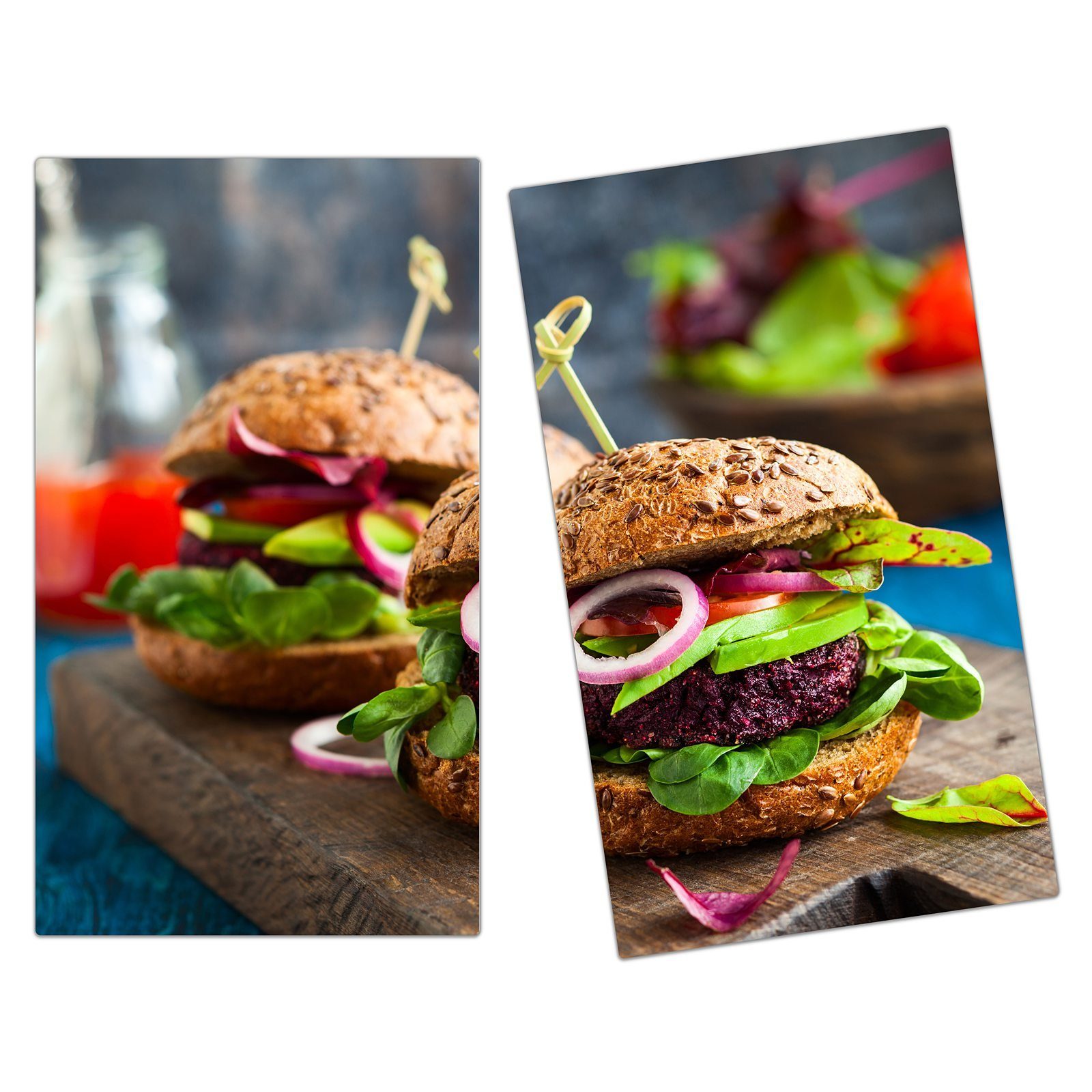 Zwei Primedeco tlg) Glas Burger, Herd-Abdeckplatte aus Spritzschutz Glas, (2 Herdabdeckplatte