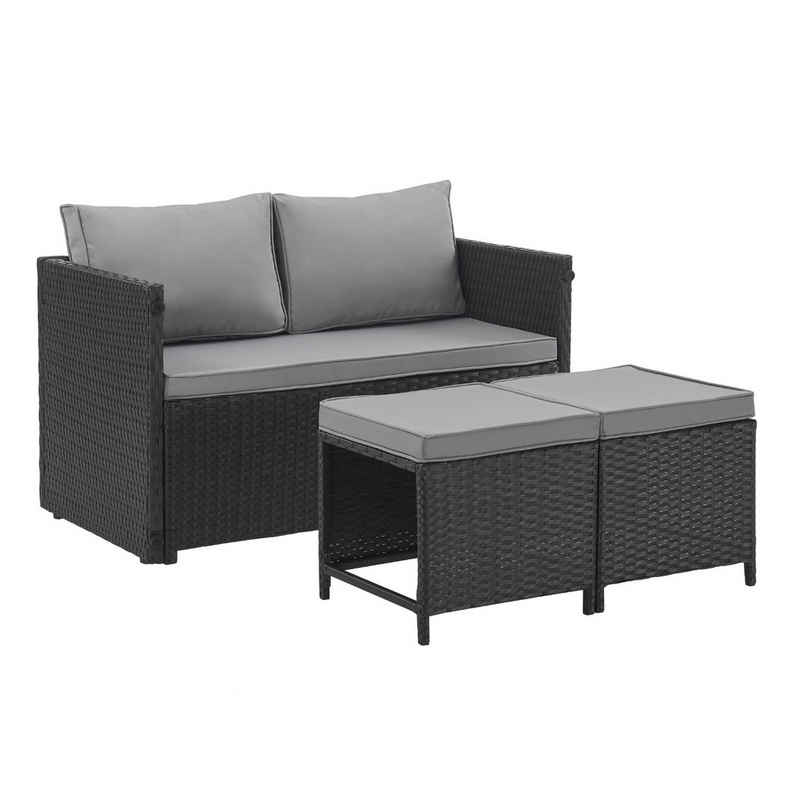 SVITA Gartenlounge-Set ATHINA, (Lounge-Set, Polyrattan), Platzsparend, Tisch und Sofa in einem, Schwarz