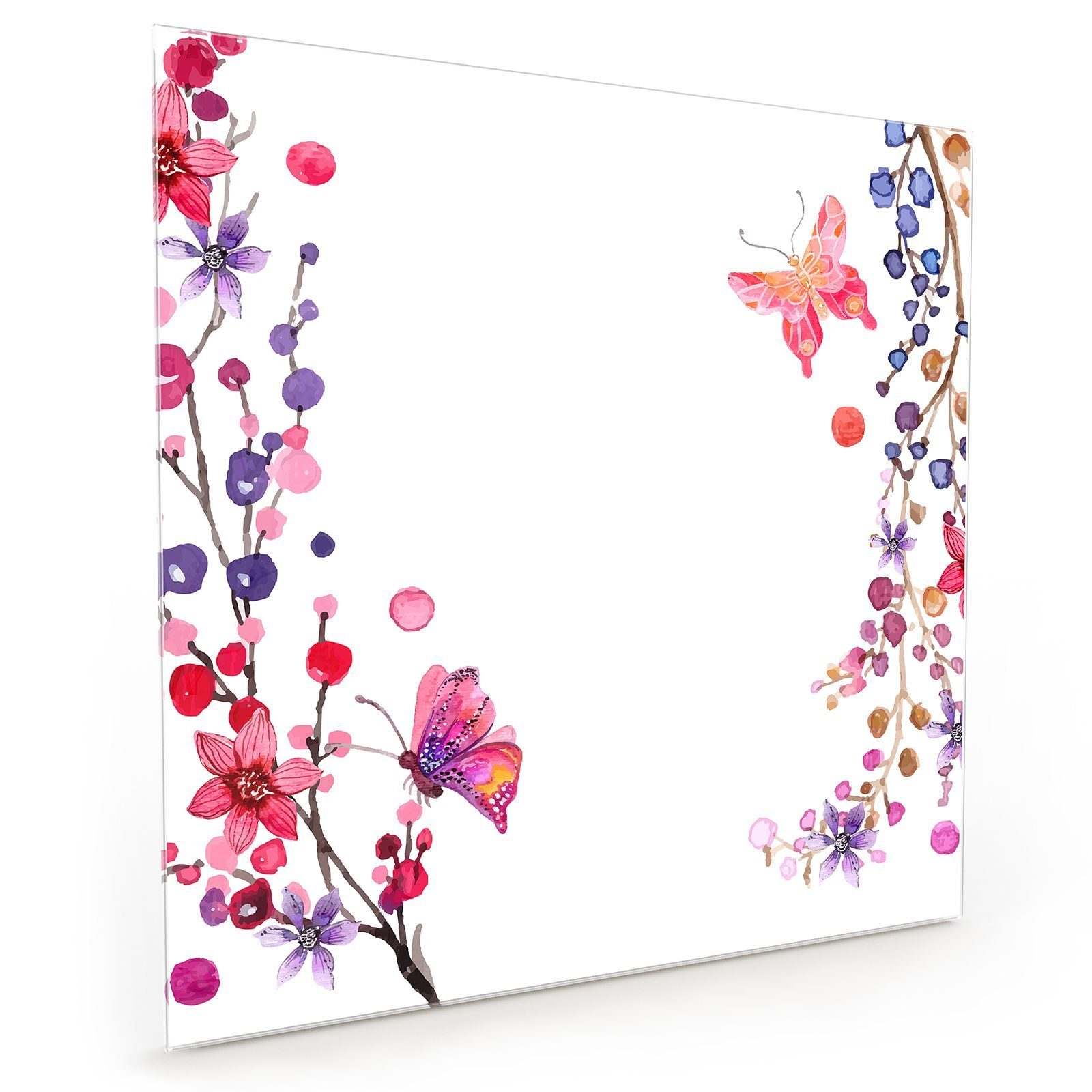 Primedeco Küchenrückwand Spritzschutz Glas Aquarell Blumen