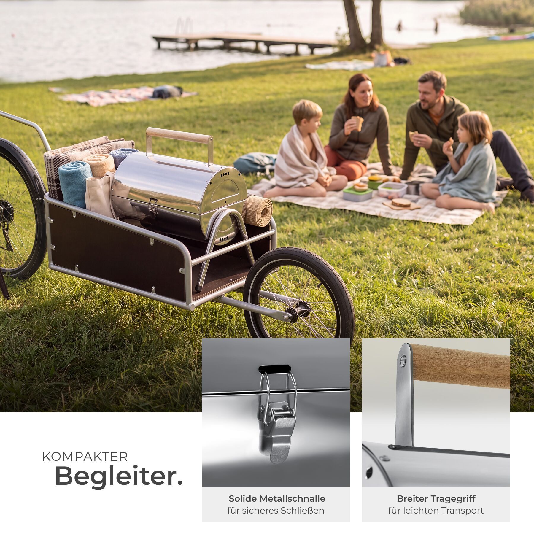 tectake Holzkohlegrill Wetterfester Grill aus Edelstahl mit Doppel-Grillfläche, Kohlewannen, Outdoorgrill, in Schwarz, Inkl. 2 Grillrostheber, schnelle Montage, – Bild 4 von 5