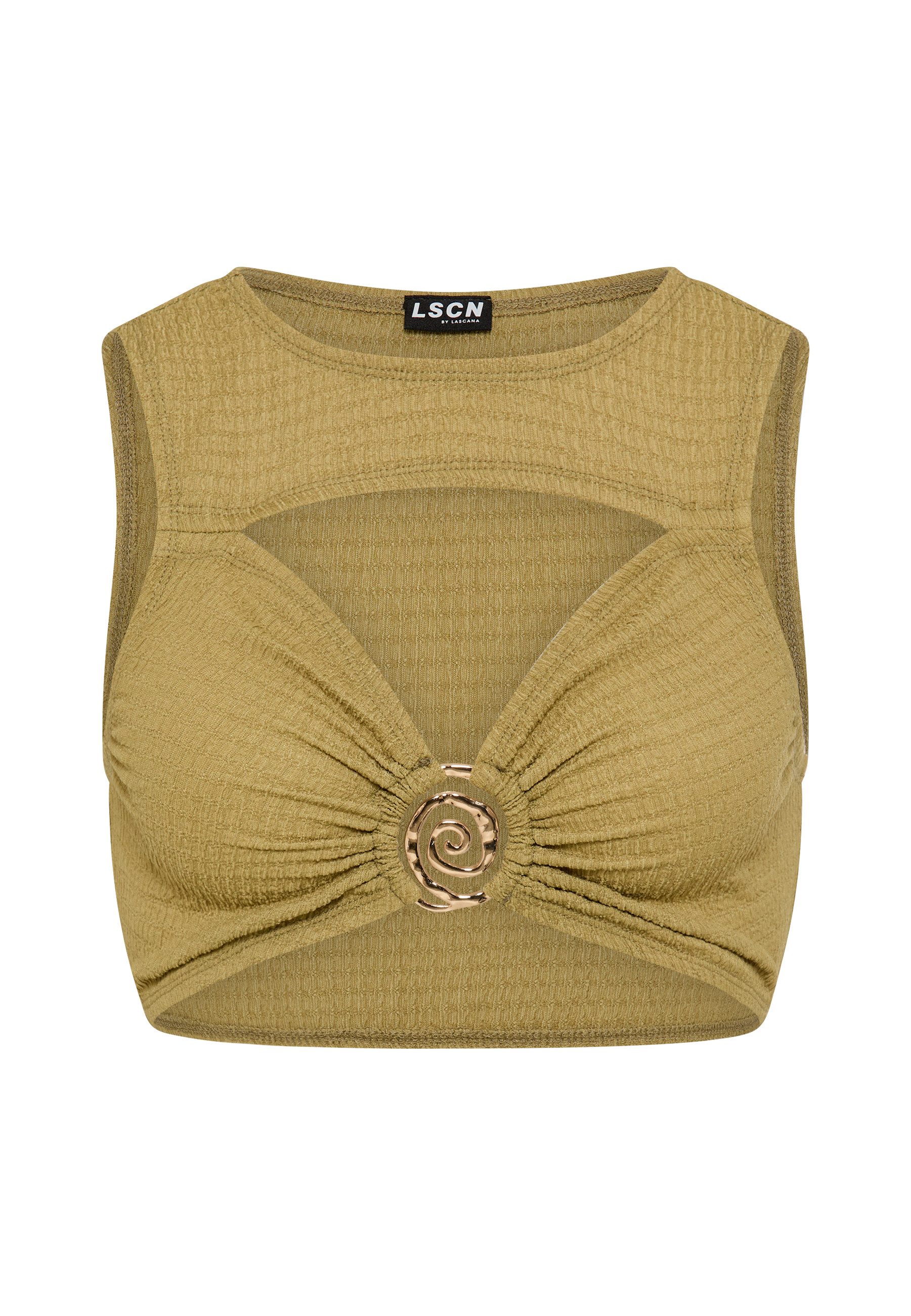 LSCN by LASCANA Crop-Top aus weicher Crinkleware mit Zieraccessoire