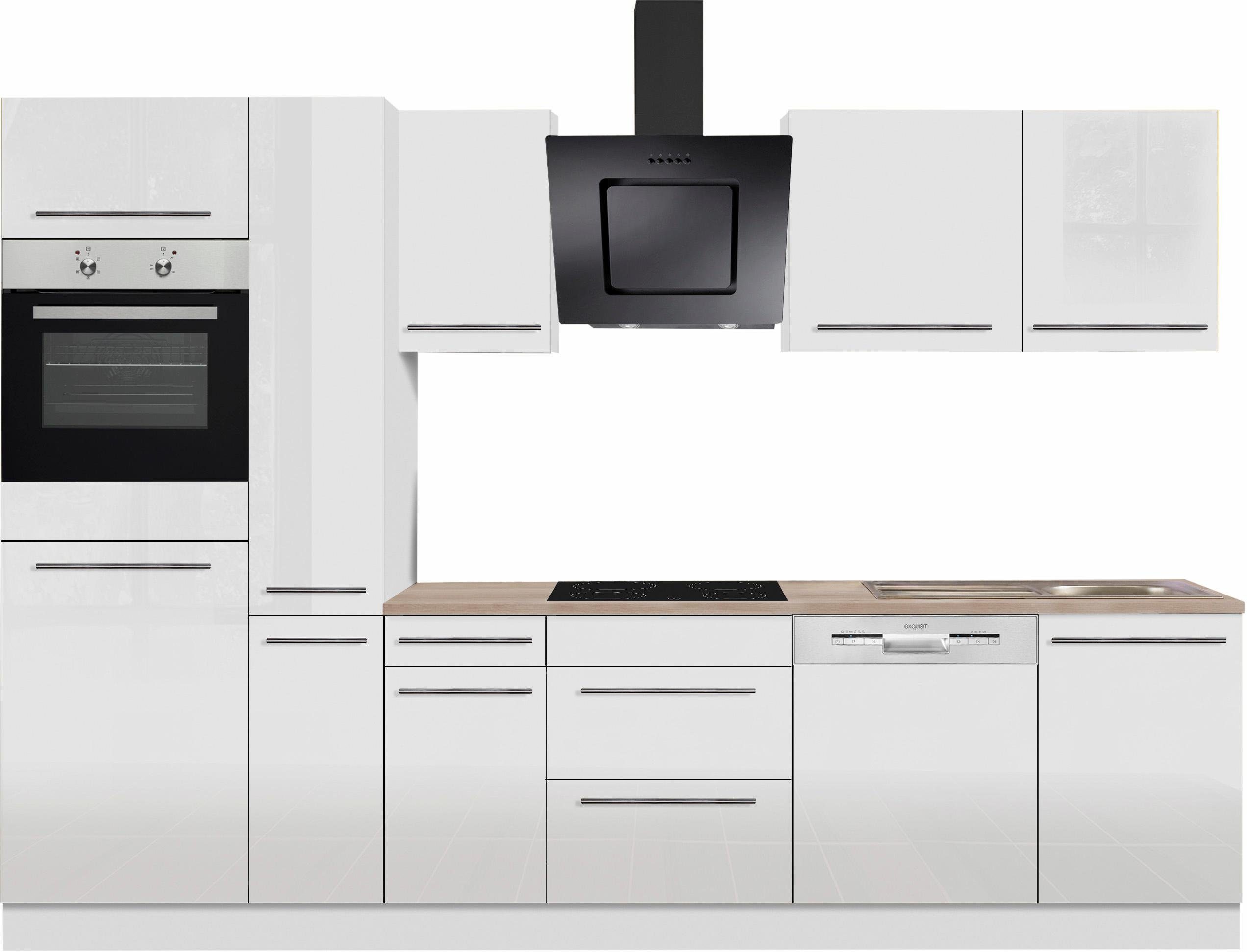 OPTIFIT Küchenzeile Bern, Breite 300 cm, höhenverstellbare Füße, wahlweise mit E-Geräten weiß Hochglanz/weiß-eiche hell | weiß Hochglanz | weiß