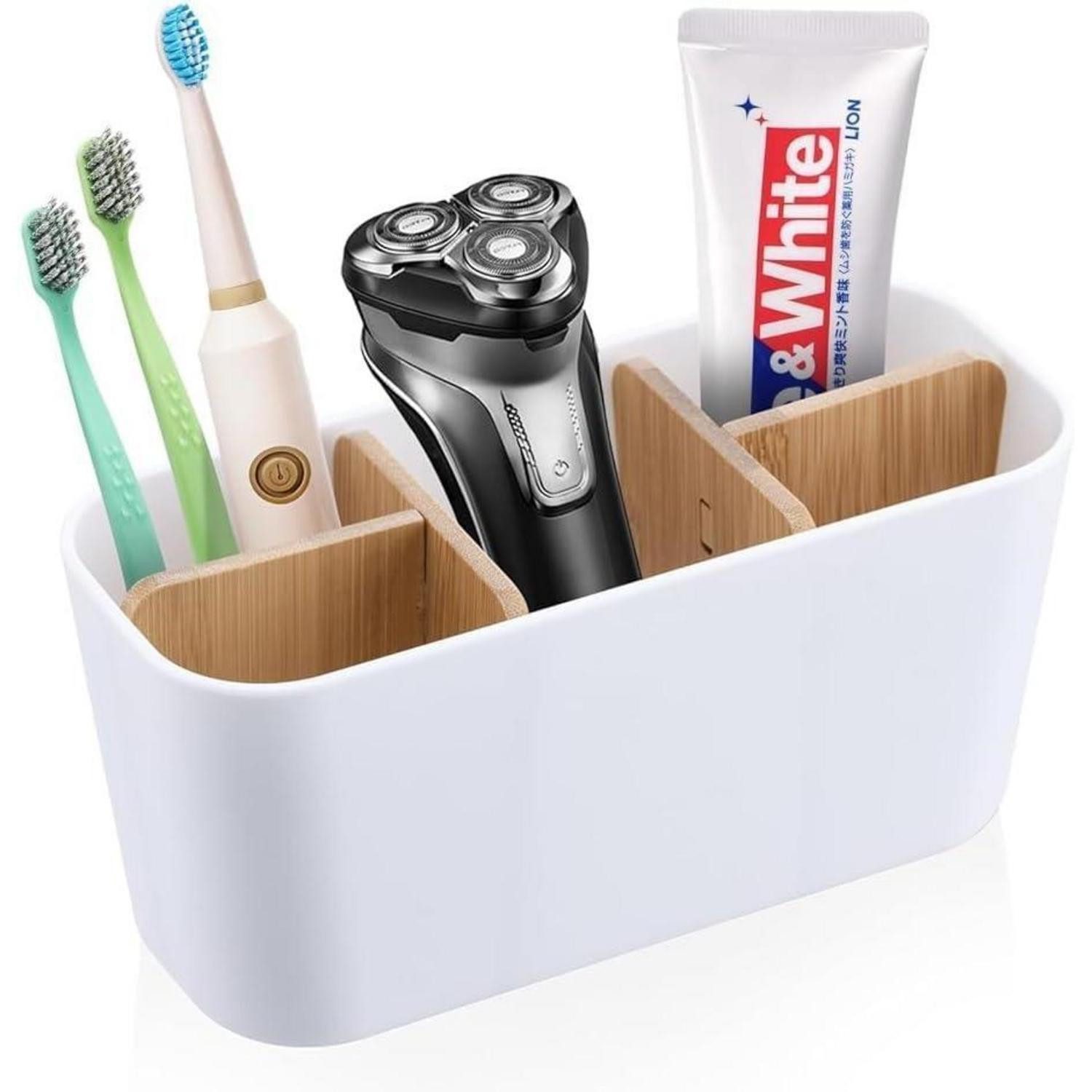 LuxusKollektion Zahnbürstenhalter Zahnbürstenhalter Bambus Trennwand Toothbrush Holder 5 Schlitzen