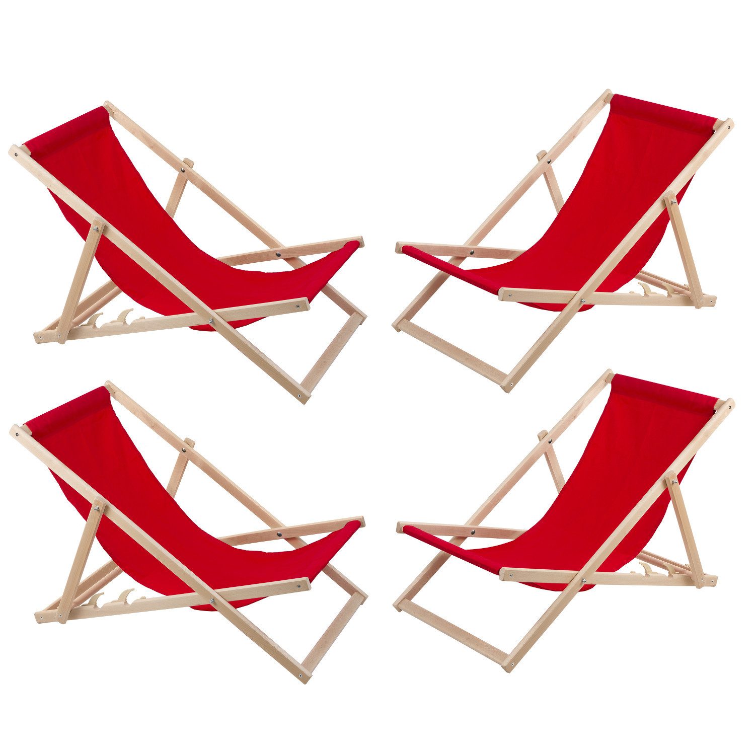 WOODOK Gartenliege, 4 St., 4x Liegestühle aus Buchenholz ideal für Strand, Balkon, Terrasse