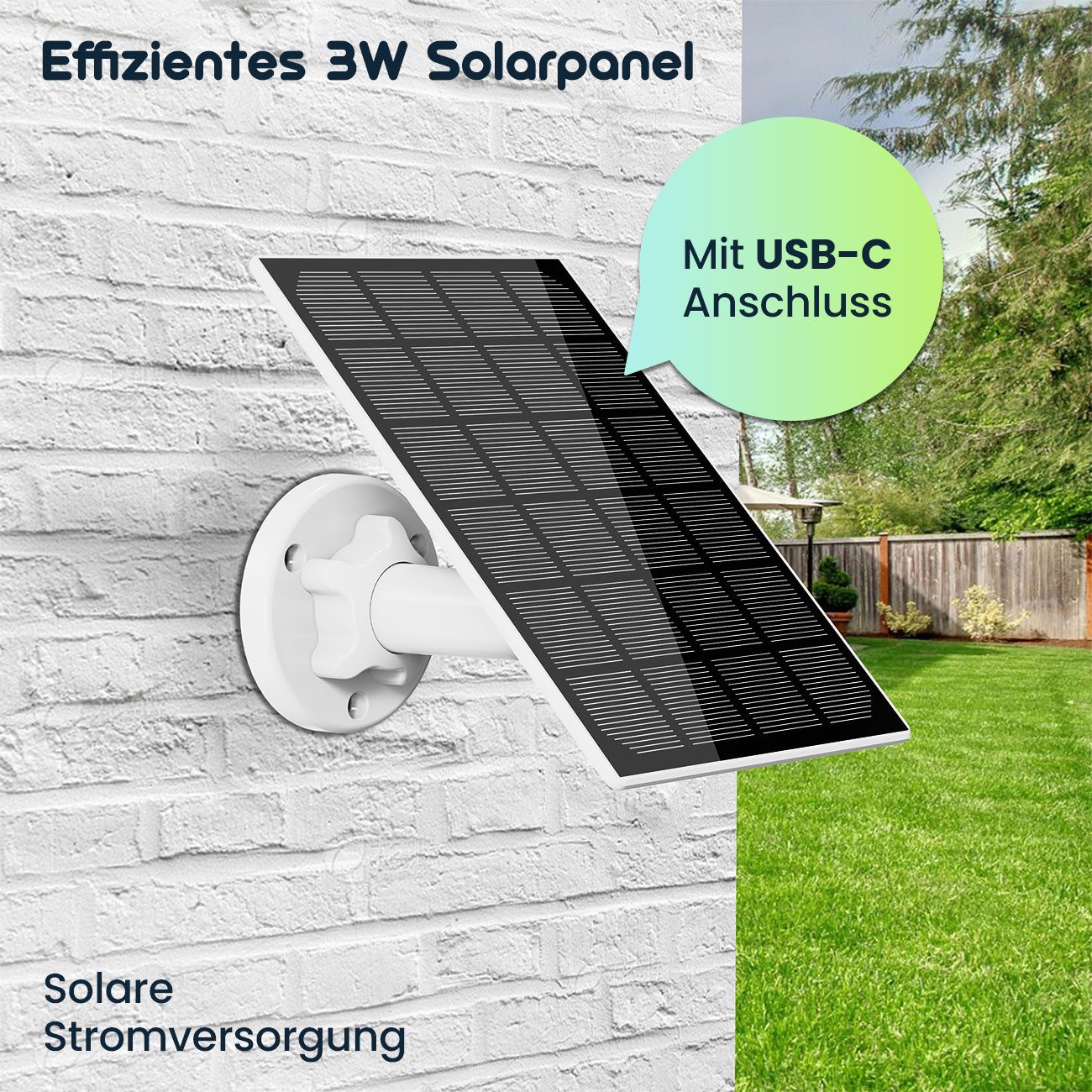 Casativo 3W Solarpanel (USB-C, IP65): Solare Stromversorgung für IP-Kameras Solar Panel, Auch zum Laden anderer Elektrogeräte geeignet