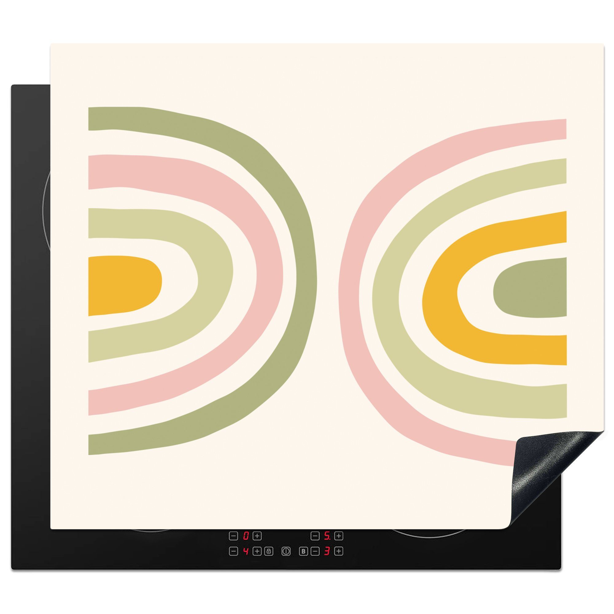 MuchoWow Herdblende-/Abdeckplatte Regenbogen - Pastell - Grün - Rosa - Modern, Vinyl, (1 tlg), 60x52 cm, Mobile Arbeitsfläche nutzbar, Ceranfeldabdeckung