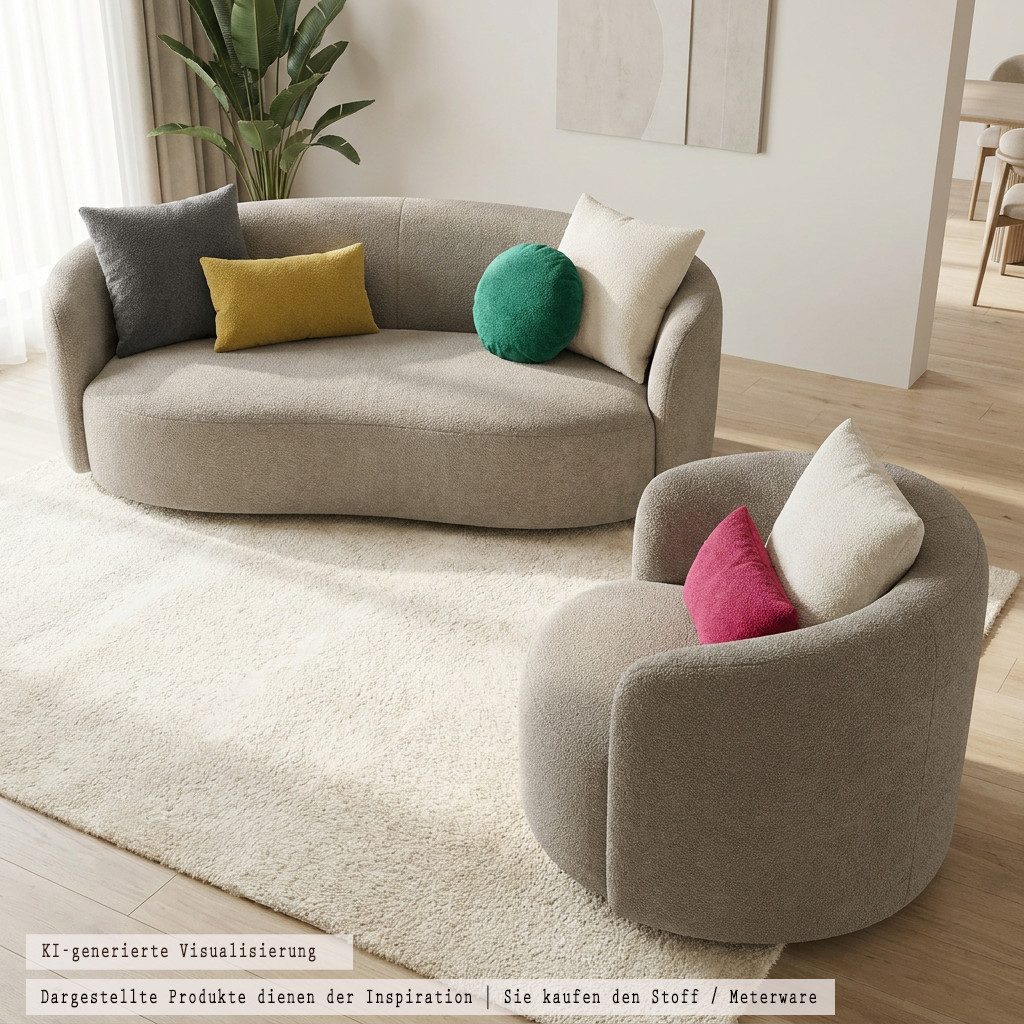 novely® Stoff Abverkauf MOERS Feiner Bouclé-Polsterstoff - Robuster Möbelstoff, Samtweich, Robust, Pflegeleicht, Meterware, 1lfm