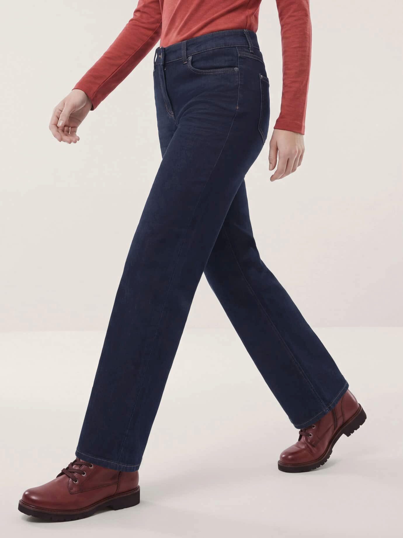 Walbusch Stretch-Jeans Damen 5 Pocket Jeans mit weitem Bein Regular fit
