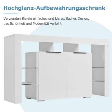 Gotagee Sideboard Hochglanz-LED-Sideboard 2 Tür Küchenschrank Buffetschrank Vitrine Weiß