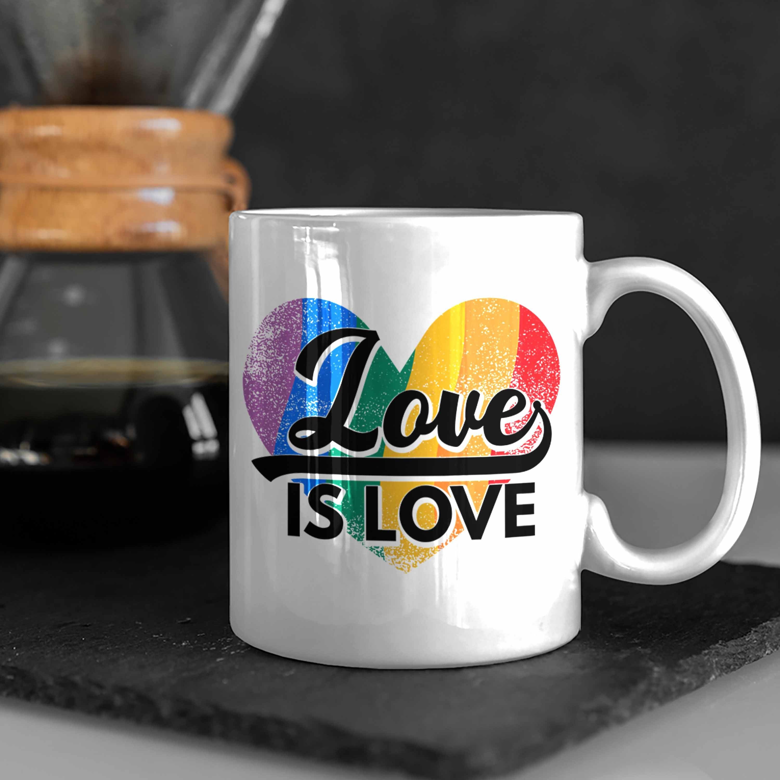 Love Tasse Transgender - Regenbogen Trendation Love Lesben LGBT Geschenk Regenbogen Lustige Is für Grafik Weiss Trendation Tasse Schwule