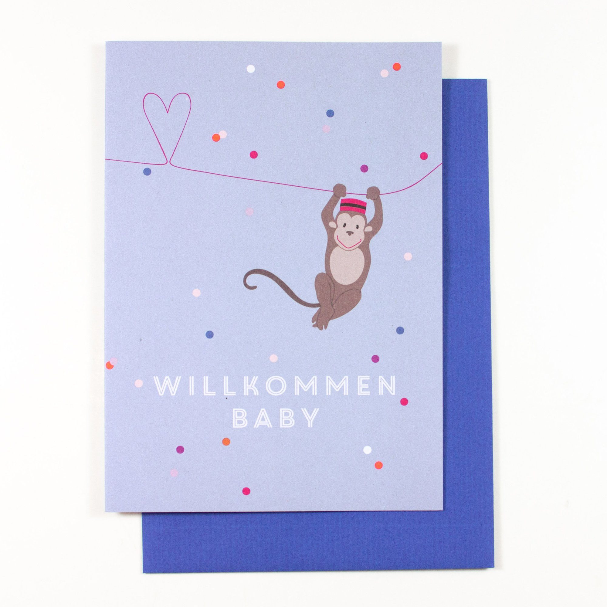 Grußkarte Grußkarte Bow (Affe), Hummingbird Baby & 100% Recyclingpapier Willkommen