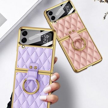 Wigento Handyhülle Für Samsung Galaxy Z Flip4 5G Kunstleder Design Ring Handy Tasche Hülle Etuis Pink