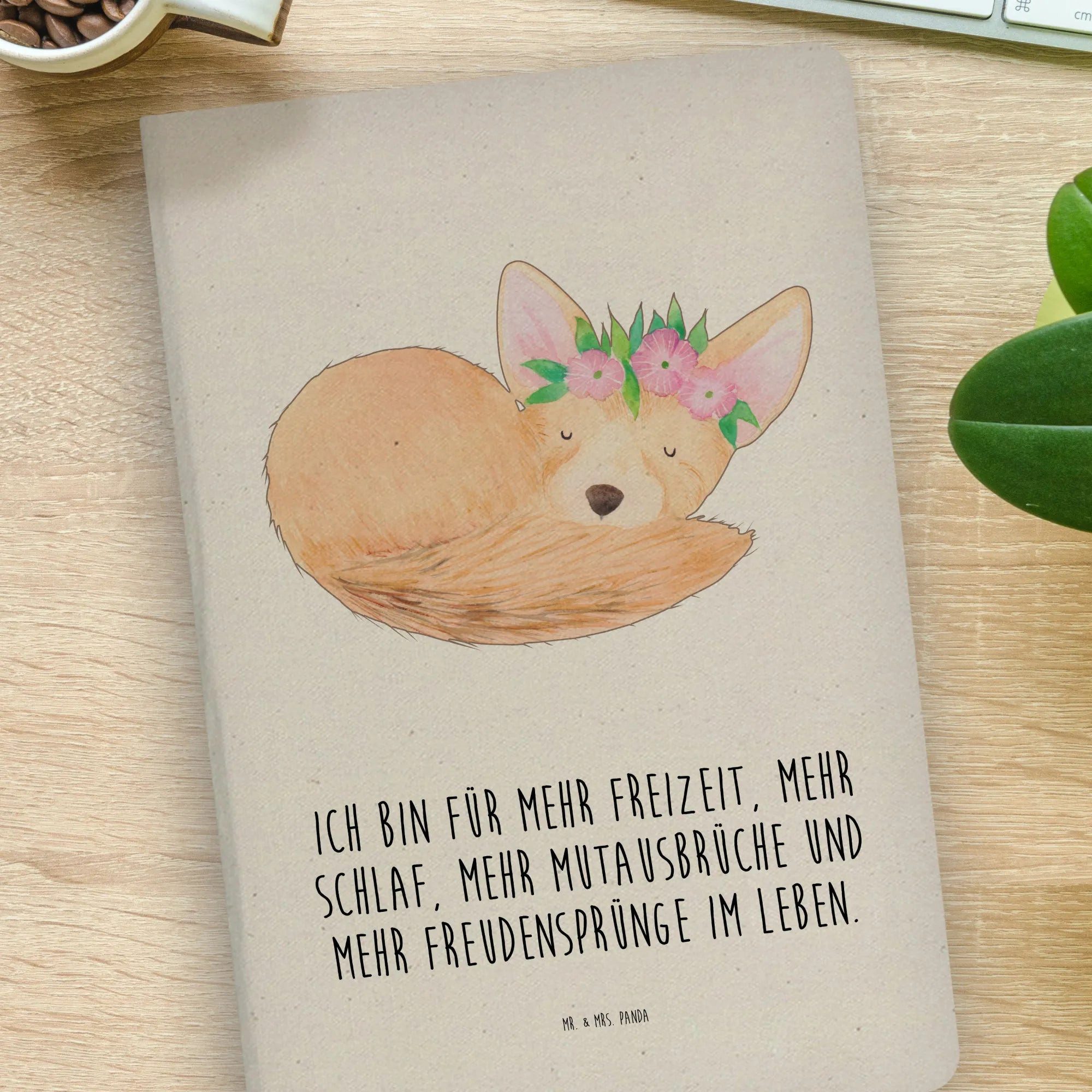 Thumbnail - Mr. & Mrs. Panda Notizbuch Wüstenfuchs Blumen - Transparent - Geschenk, Afrika, DIN A4 Uni Notiz Mr. & Mrs. Panda, Echte...