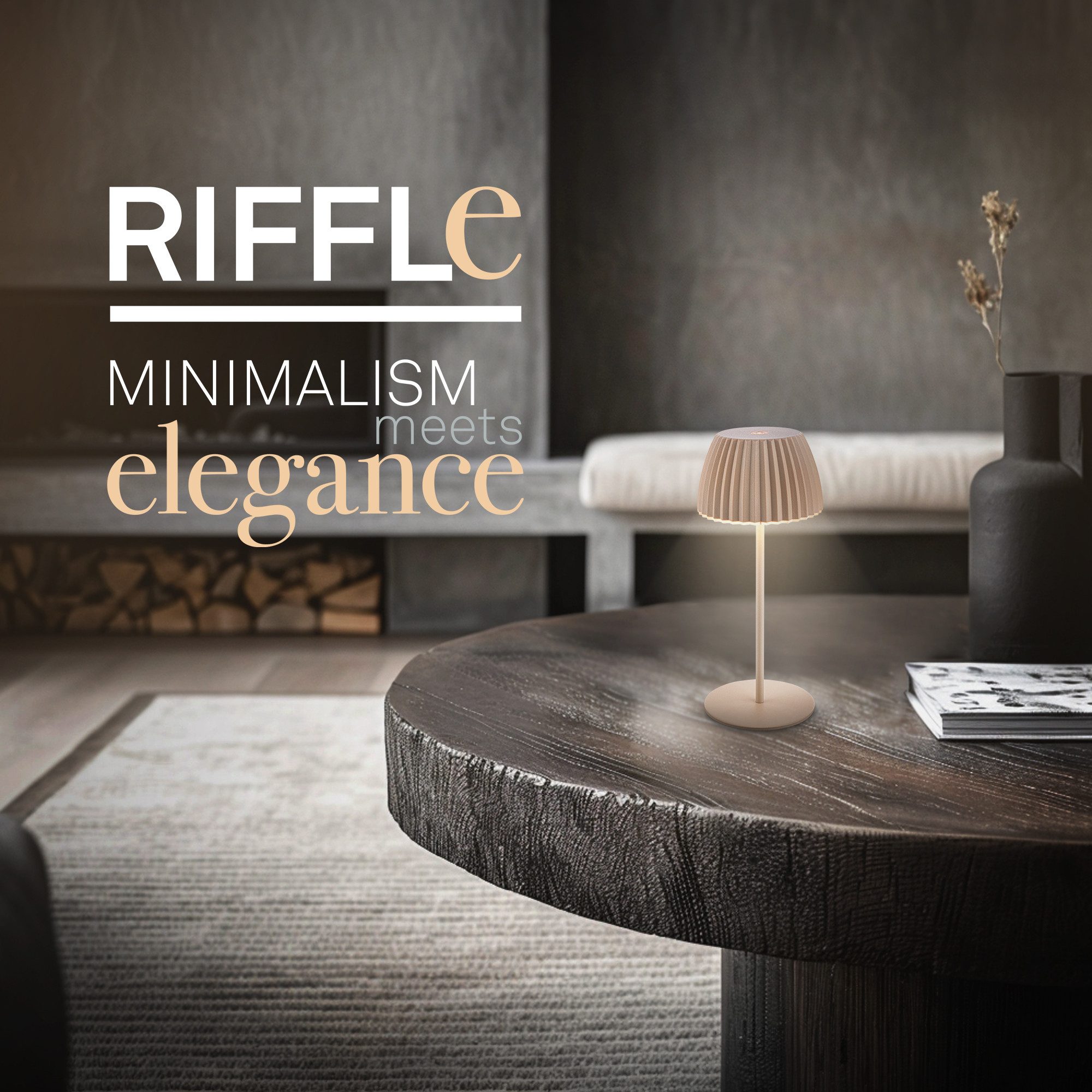 Briloner Leuchten LED Tischleuchte Riffle Tischlampe kabellos Akku USB-C dimmbar Design Award, LED fest integriert, 2700K- Extra-Warmweiß, Akku tauschbar, Indoor/Outdoor, Balkon, Wohnzimmer, Esszimmer