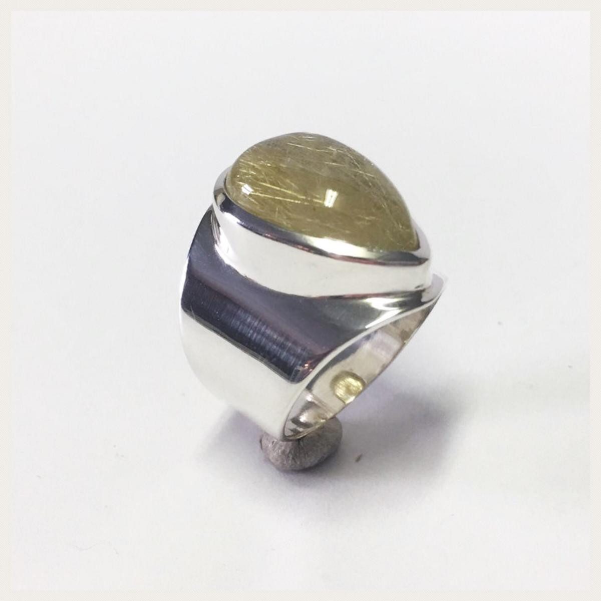 Edelschmiede925 Silberring moderner Silberring 925 mit Rutilquarz Cabochon #52