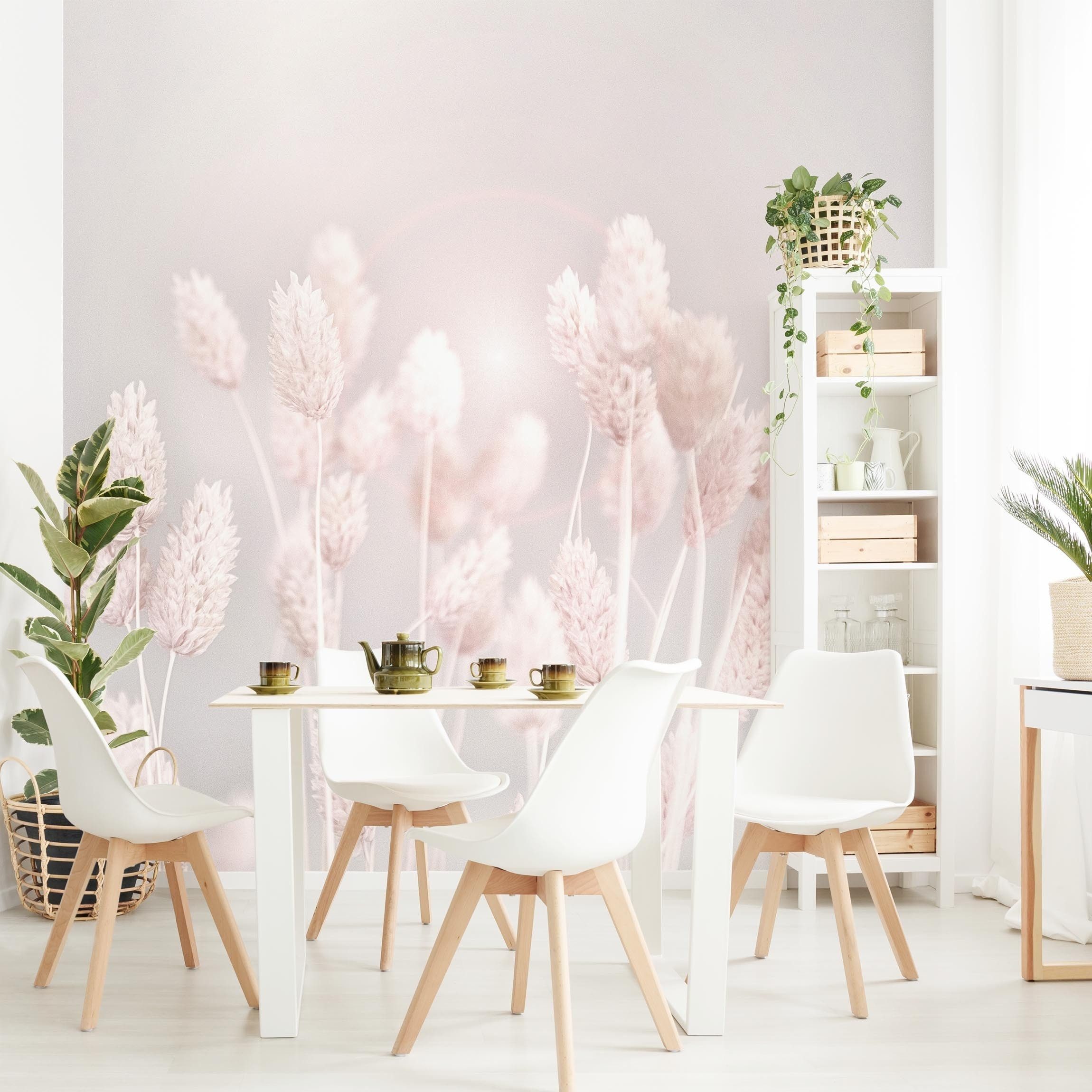 Bilderdepot24 Fototapete Blumen Helles Gras Sonnenlicht Blumentapete Floral Natur Modern Kunst, Glatt, Matt, (Vliestapete inkl. Kleister oder selbstklebend), Wohnzimmer Schlafzimmer Küche Flur Motivtapete Vliestapete Wandtapete