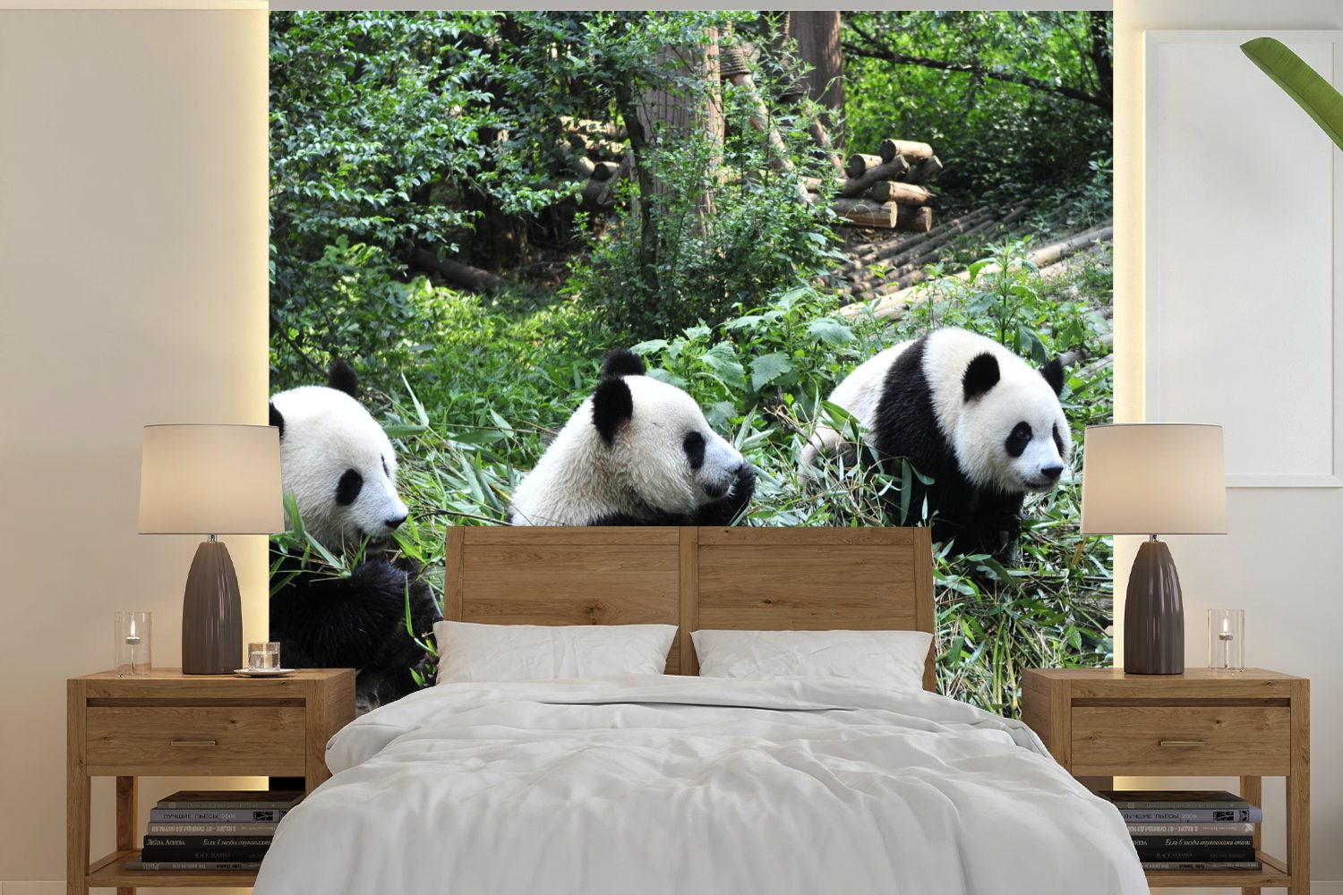 MuchoWow Fototapete Panda - Natur - Bambus, Matt, bedruckt, (5 St), Vinyl Tapete für Wohnzimmer oder Schlafzimmer, Wandtapete