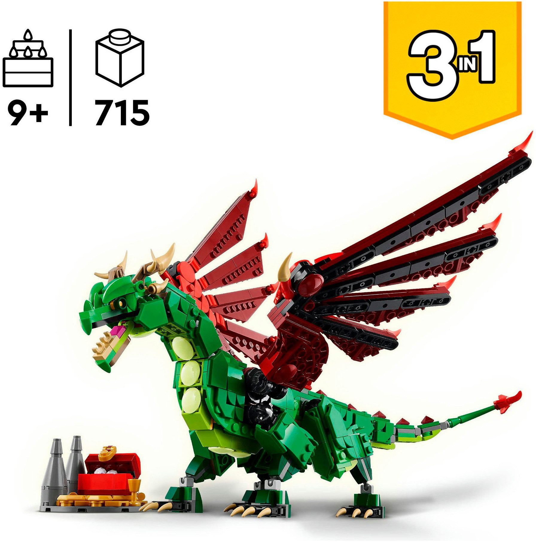 LEGO® Grüner Drache (31161), LEGO Creator Konstruktionsspielsteine, (715 St), Made in Europe