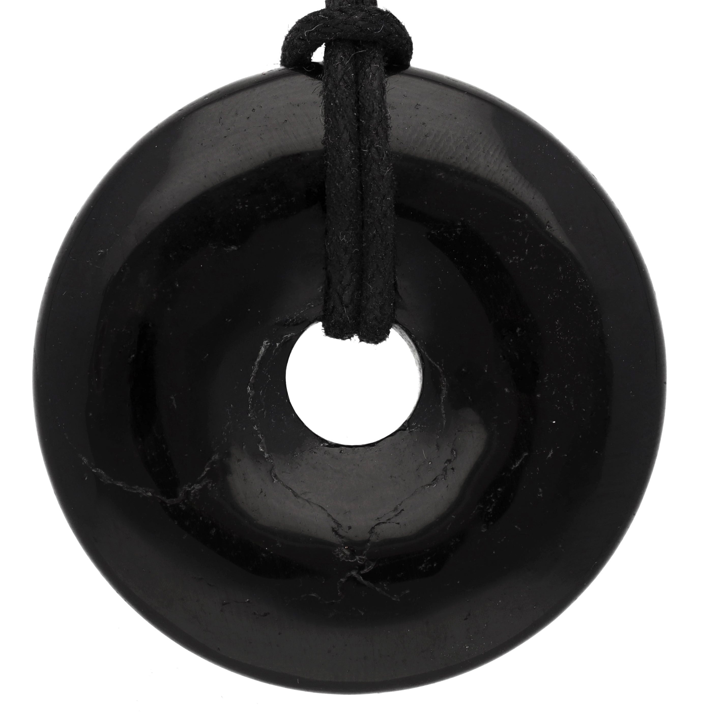 Lebensquelle Plus Kettenanhänger Turmalin, schwarz (Schörl) Donut, 40 mm Anhänger + Baumwollband