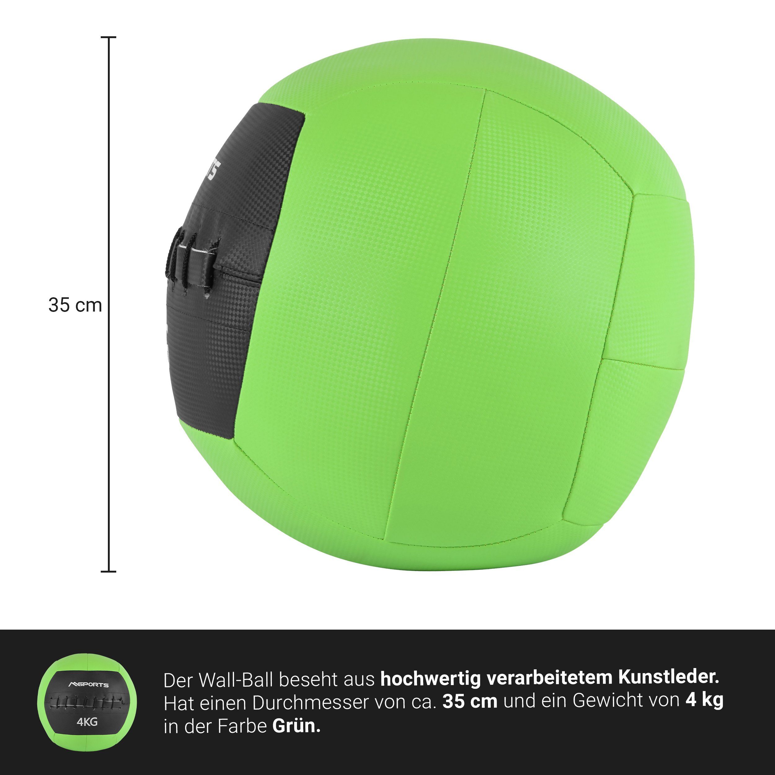 2 4 Gewichtsball verschiedenen Medizinball MSports® kg Farben - Grün Premium Wall-Ball 10 kg - in