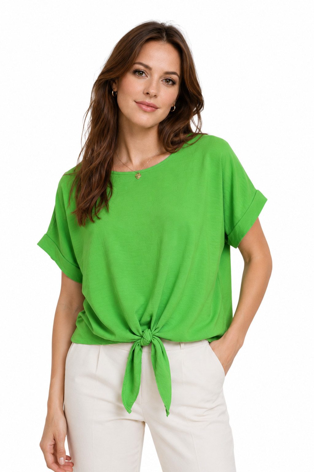ITALY VIBES Kurzarmbluse - sommerliche Bluse - Blusenshirt Damen mit Knotendetail ONE SIZE / passend für Größe S - L