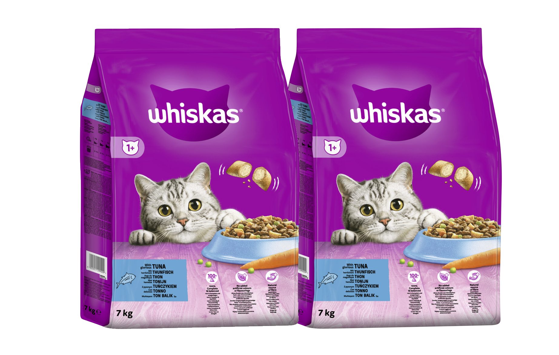 Whiskas WHISKAS® Katzenfutter Trockenfutter 1+ Thunfisch 2 x 7kg, Trockenfutter für: Katze
