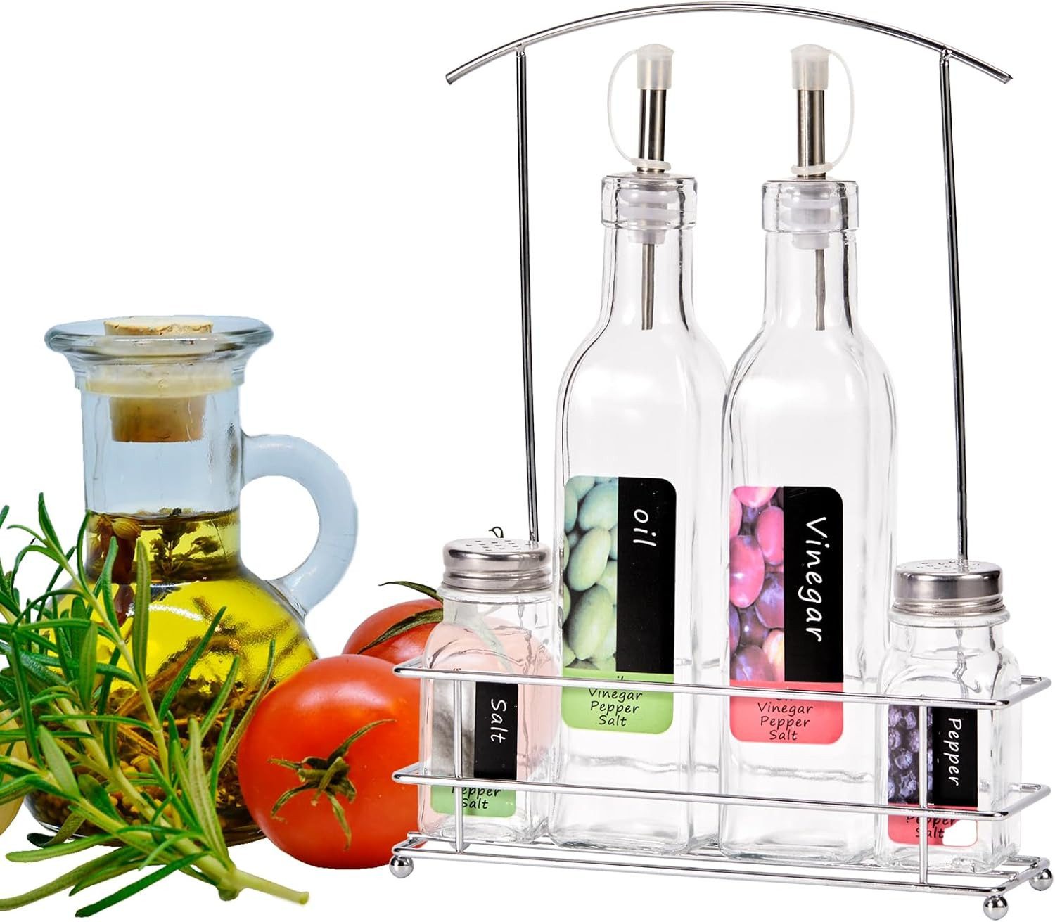 Riyashop Haushaltshobel 5-Teiliges Menagenset Salz Pfeffer Streuer Essig Öl Spender Küche