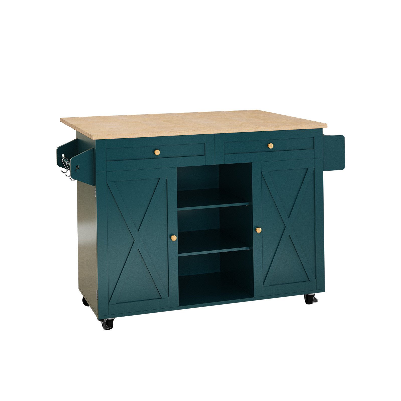 HOLTICO Küchenwagen mit abklappbarer Arbeitsplatte, Kücheninsel auf Rädern, günstig online kaufen