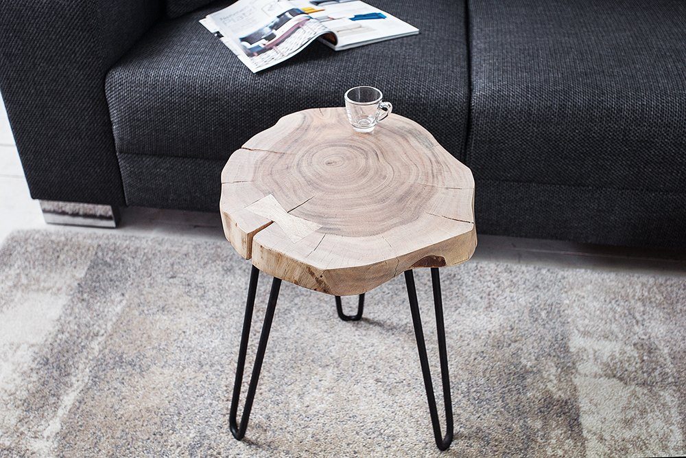 riess-ambiente Beistelltisch GOA Ø40cm natur/schwarz - Akazie, Baumstamm, Metall, Hairpin Legs (Einzelartikel, 1-St), Runde Baumscheibe - ideal für Wohn-, Ess- & Schlafzimmer oder TV-Ecke