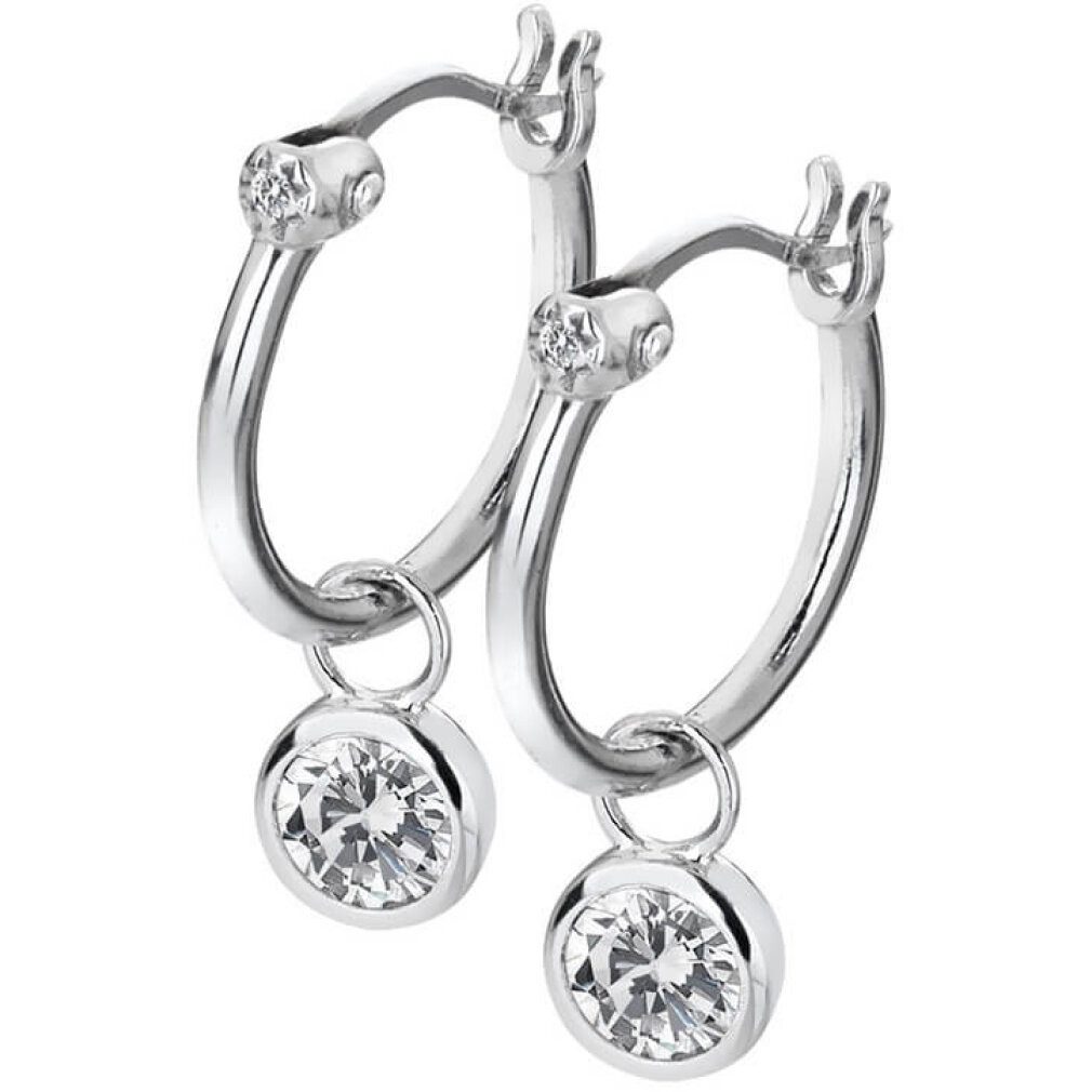 Diamond Ohrring-Set Silver round earrings with 2in1 diamonds Hoops Topaz DE628