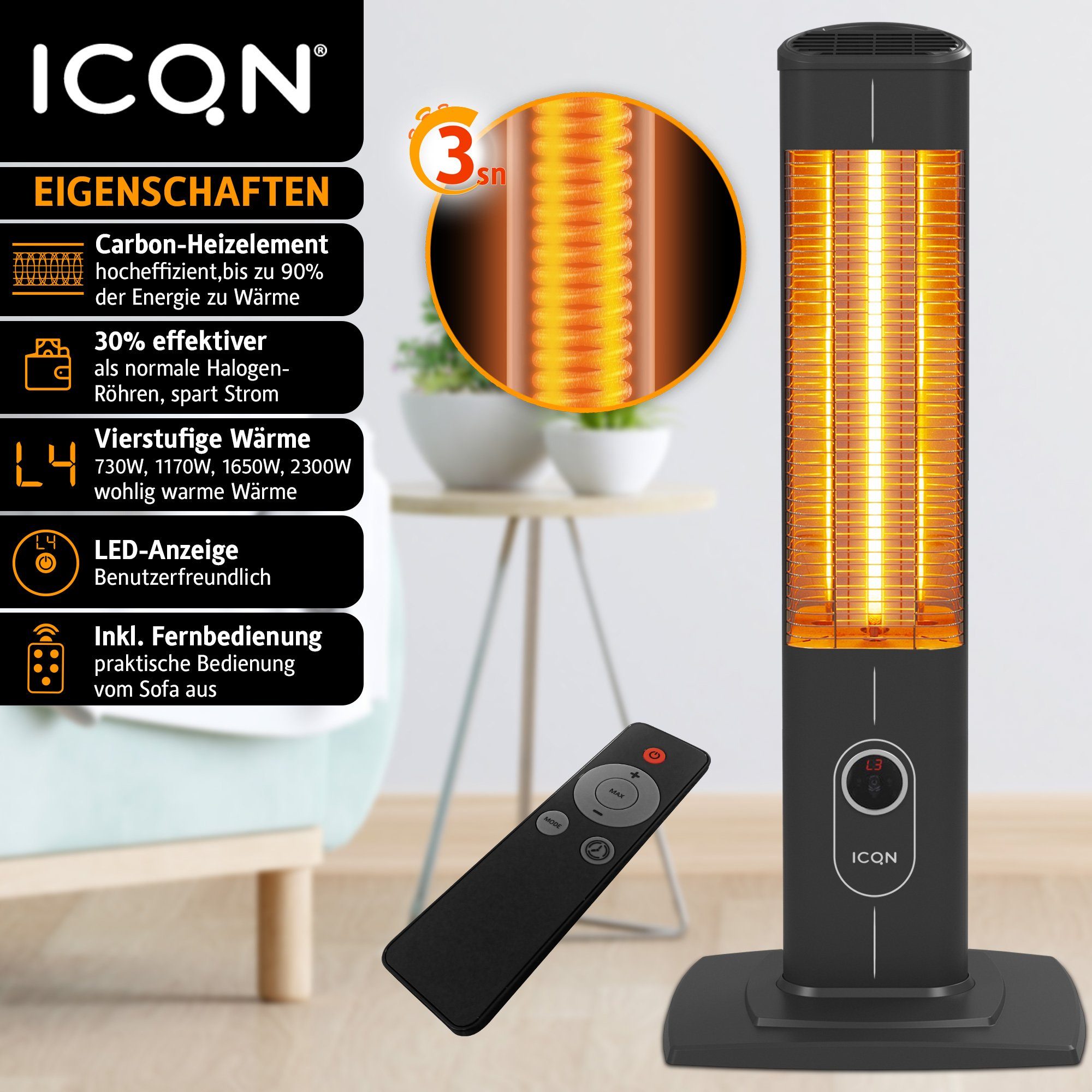 ICQN Heizstrahler IC2300.R-KABEL, Stand Heizstrahler mit günstig online kaufen